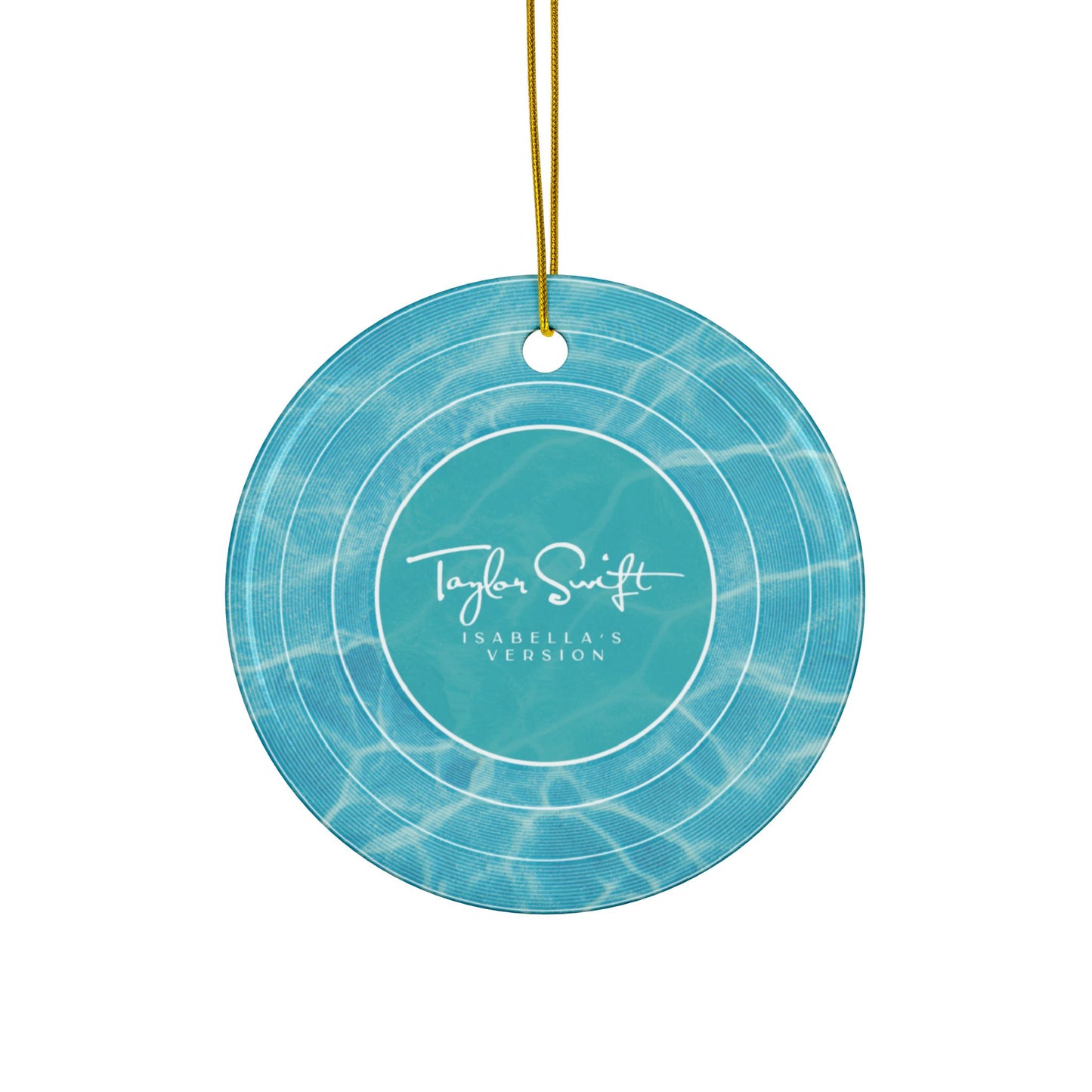Personalized Ceramic Ornament | Pool Water BLUE Vinyl Record | CUSTOM Version, Name or Era | 4" x 4" | Swiftie Gift Fan Present