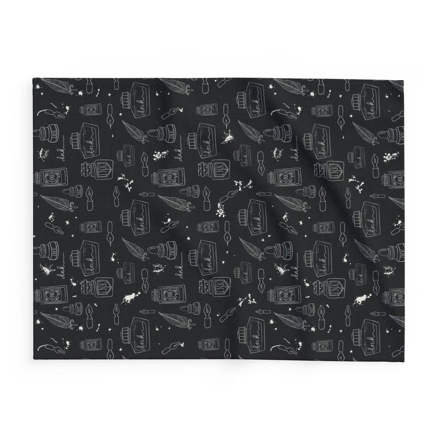 Tortured Poets Inspired Black Arctic Fleece Blanket | 30x40", 50x60", 60x80" | Swiftie Gift Fan | ink, pen, feathers, writer