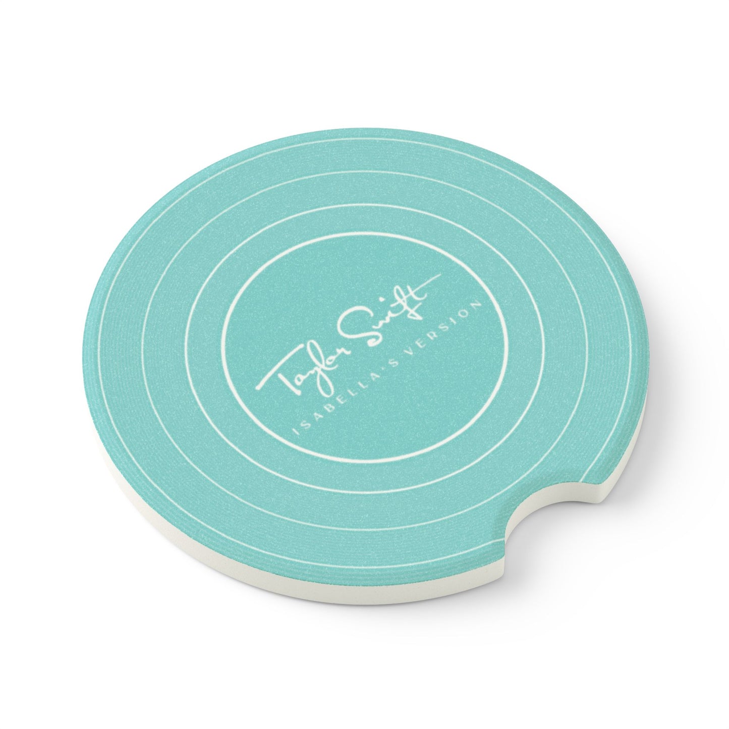 Personalized AQUA Blue Vinyl Record Soapstone Car Coaster, CUSTOM VERSION's Name | 2.6" x 2.6" round | Swiftie Fan Gift
