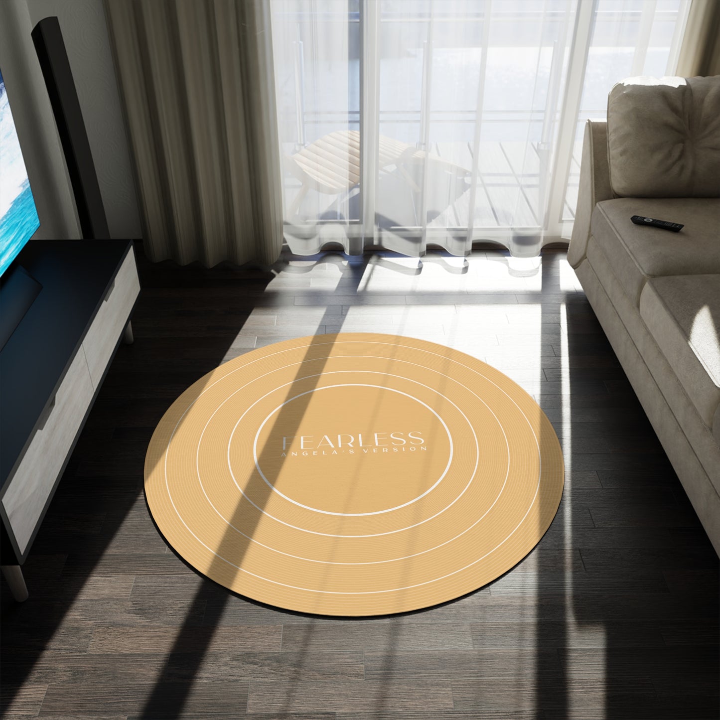 Personalized Round Rug FEARLESS Golden Yellow Vinyl Record | CUSTOM Version, Name and Era | 60" x 60" | Swiftie Gift Fan Present