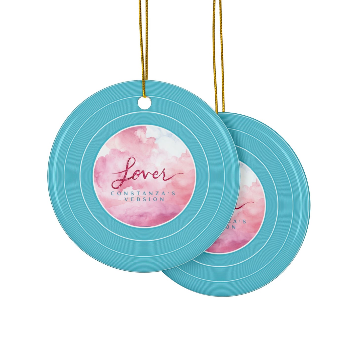Personalized Ceramic Ornament, LOVER Blue Clouds Vinyl Record | CUSTOM VERSION's Name or Era | 4" x 4" | Swiftie Gift Fan Present