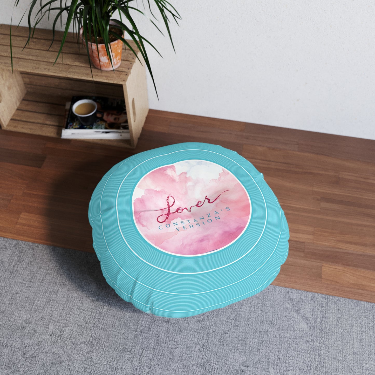 Personalized Tufted Floor Pillow, LOVER Pink and Blue Vinyl Record CUSTOM VERSION Name or Era | 30"x30" & 26"x26" | Swiftie Gift Fan Present