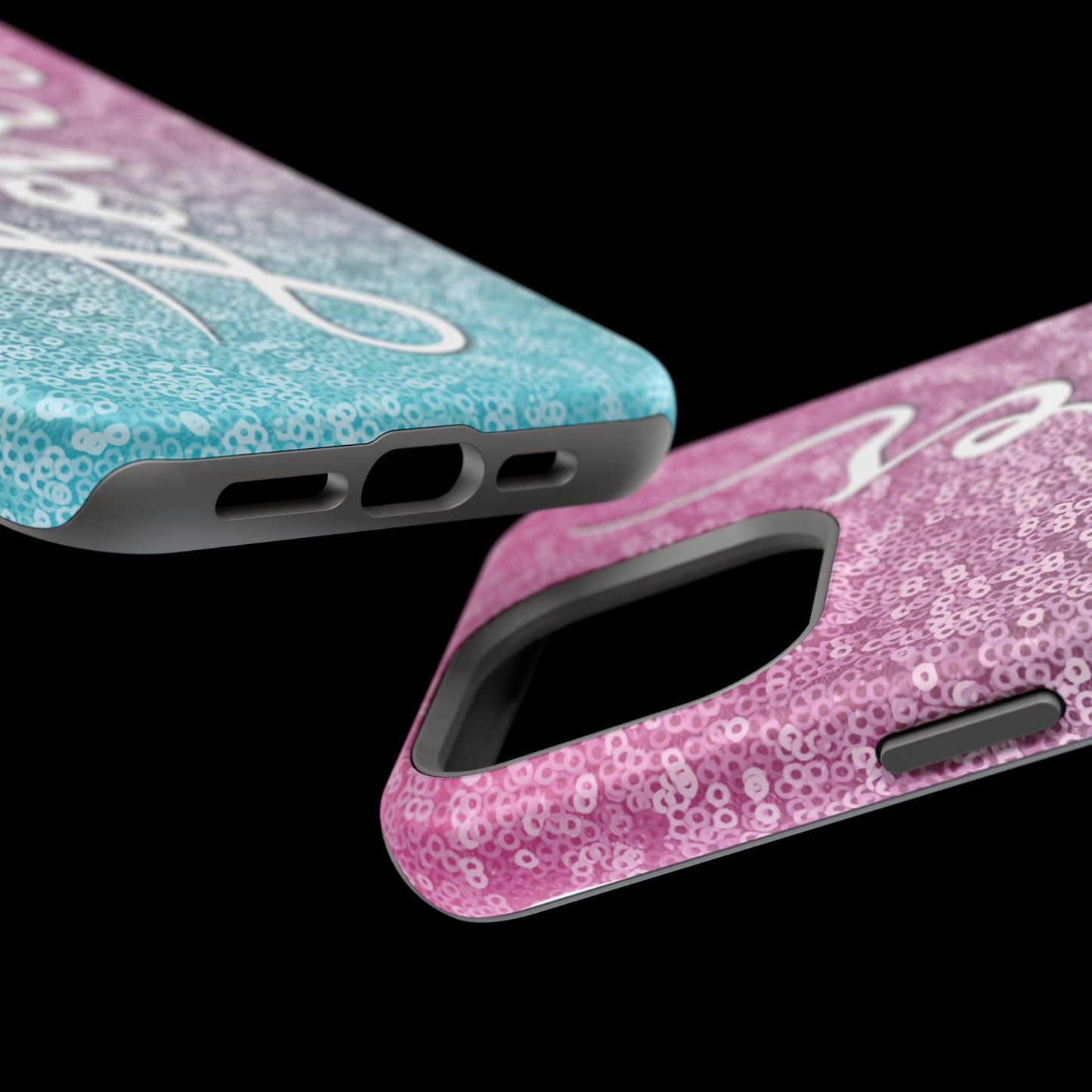 MagSafe Tough Cases | LOVER Pink Blue SEQUIN Glitter | iPhone 15, 14, 13 | Perfect Unique Valentine's Day Gift for Wife, Girlfriend