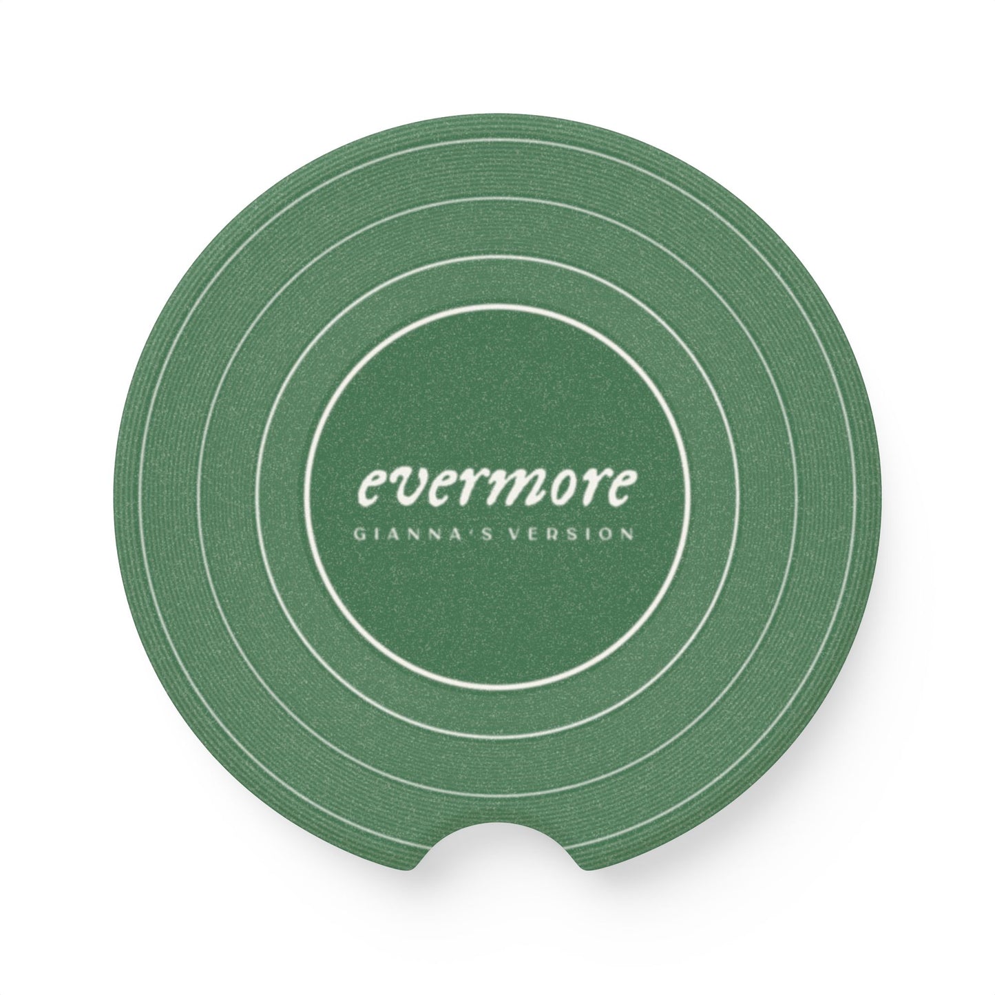 Personalized EVERMORE Forest Green Vinyl Record Soapstone Car Coaster, CUSTOM VERSION's Name | 2.6" x 2.6" round | Swiftie Fan Gift