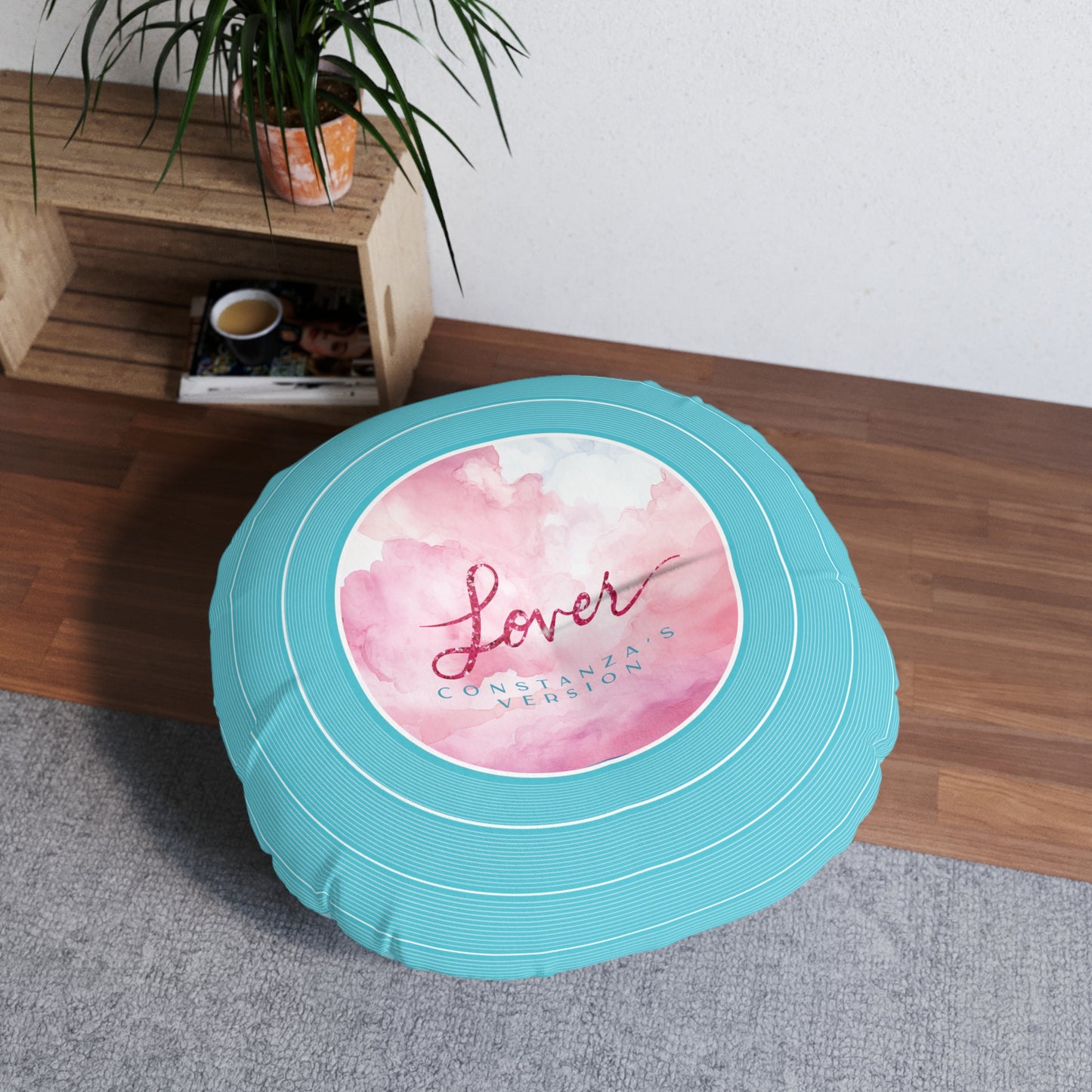 Personalized Tufted Floor Pillow, LOVER Pink and Blue Vinyl Record CUSTOM VERSION Name or Era | 30"x30" & 26"x26" | Swiftie Gift Fan Present