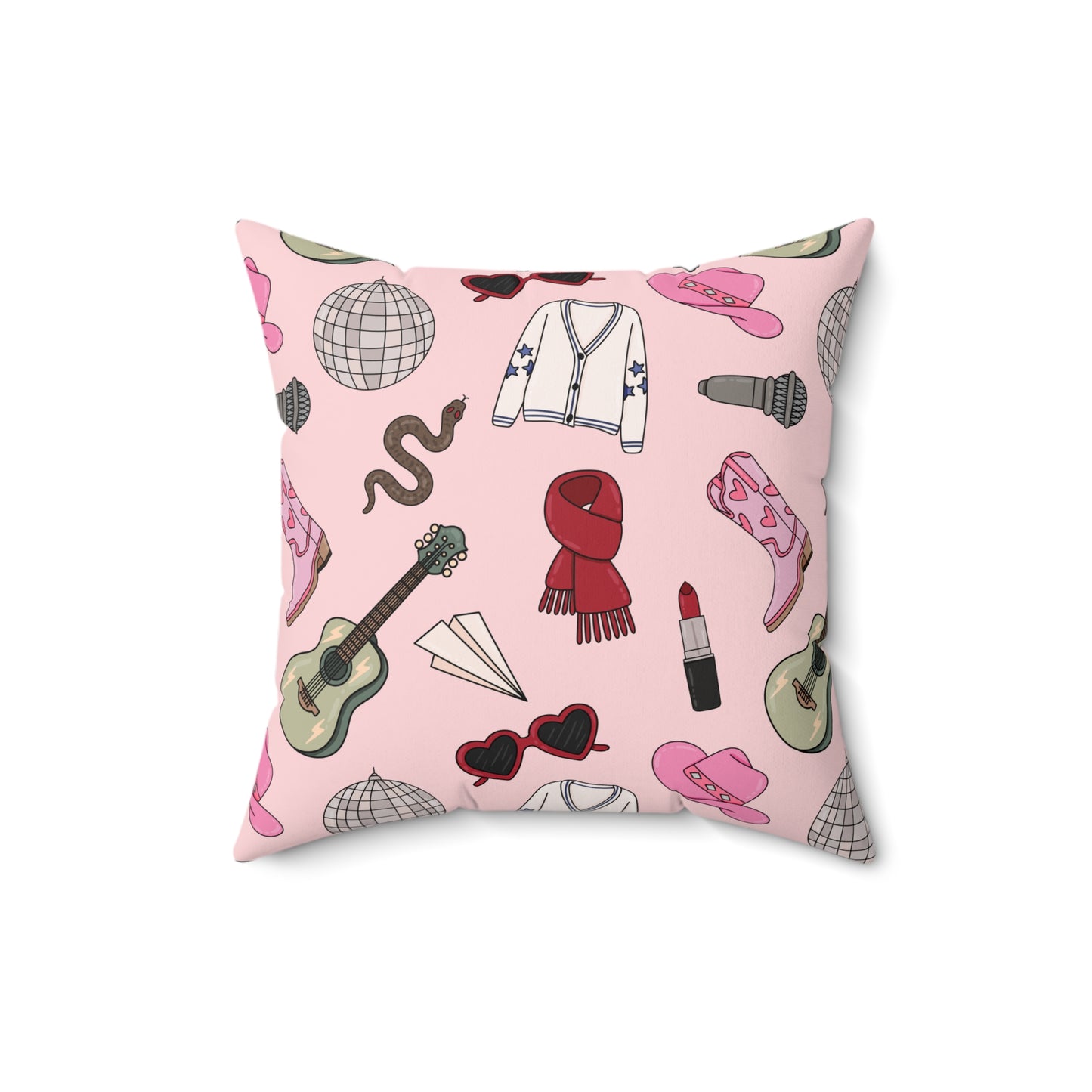 Eras Inspired PINK Spun Polyester Square Pillow | 14x14, 16x16, 18x18, and 20x20 inches | Swiftie Gift Fan Present | All Too Well Scarf