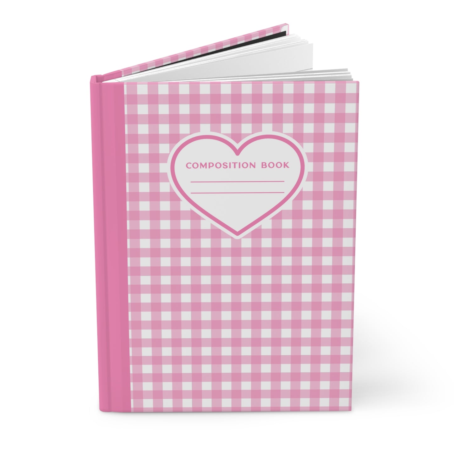 Hardcover 5.75"x8" Pink Plaid Heart Journal Matte, 150 lined pages, BARBIE inspired Composition Book, Unique Valentine's Day Gift for Kids