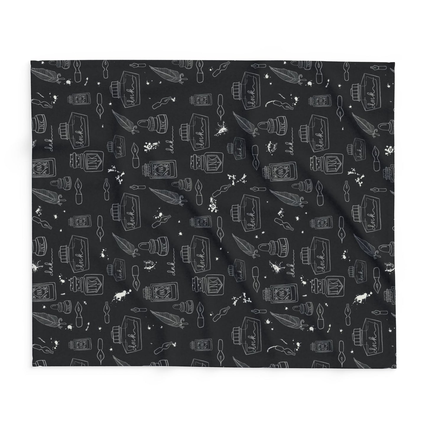 Tortured Poets Inspired Black Arctic Fleece Blanket | 30x40", 50x60", 60x80" | Swiftie Gift Fan | ink, pen, feathers, writer