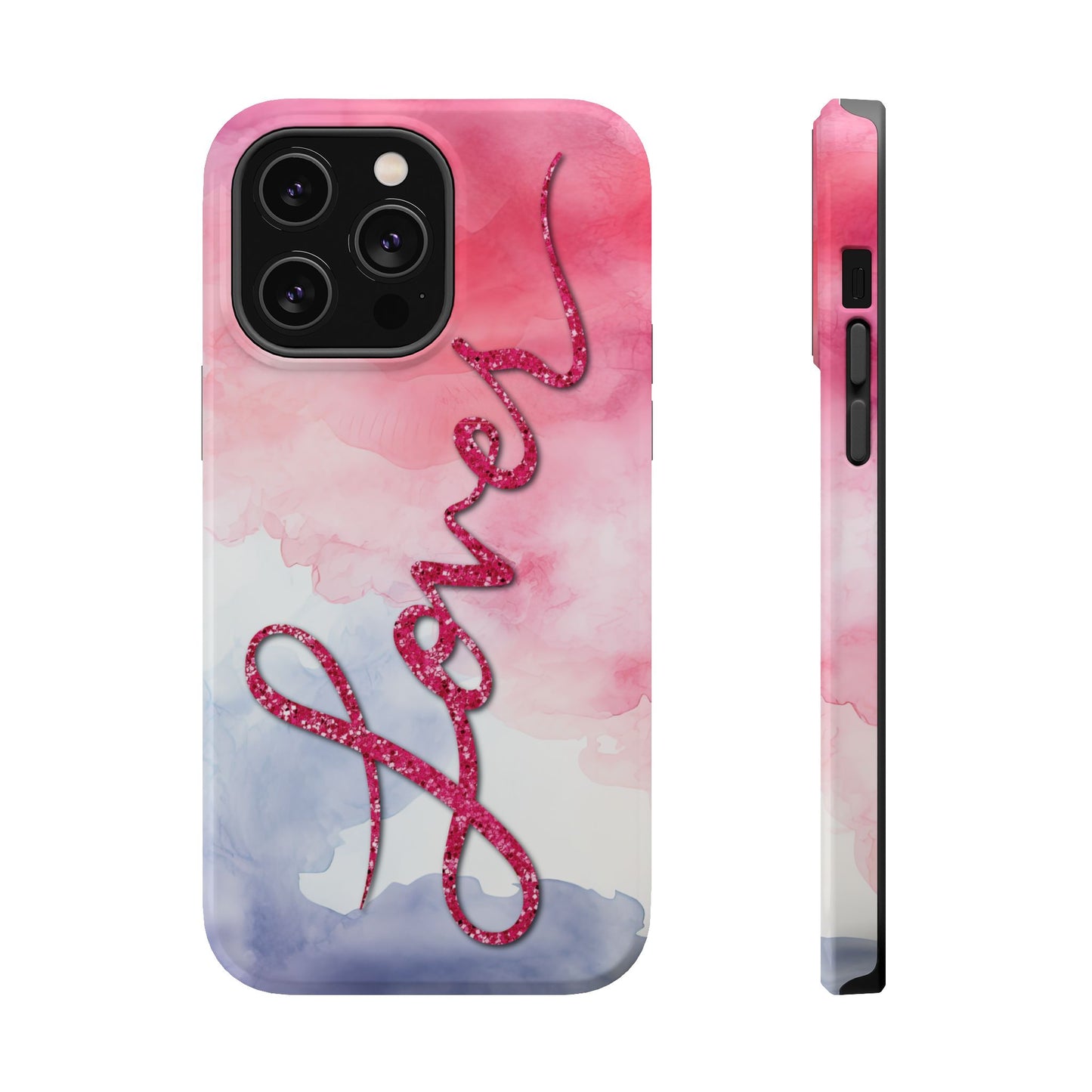 MagSafe Tough Cases | LOVER Watercolor Pink Blue Glitter | iPhone 15, 14, 13 | Perfect Unique Valentine's Day Gift for Wife, Girlfriend