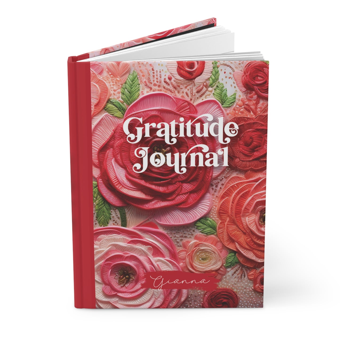 Gratitude Journal | 5.75"x8" inches | 150 lined pages (75 sheets) | Personalized Mother's Day Gift | Roses 3D Embroidery Hardcover Matte