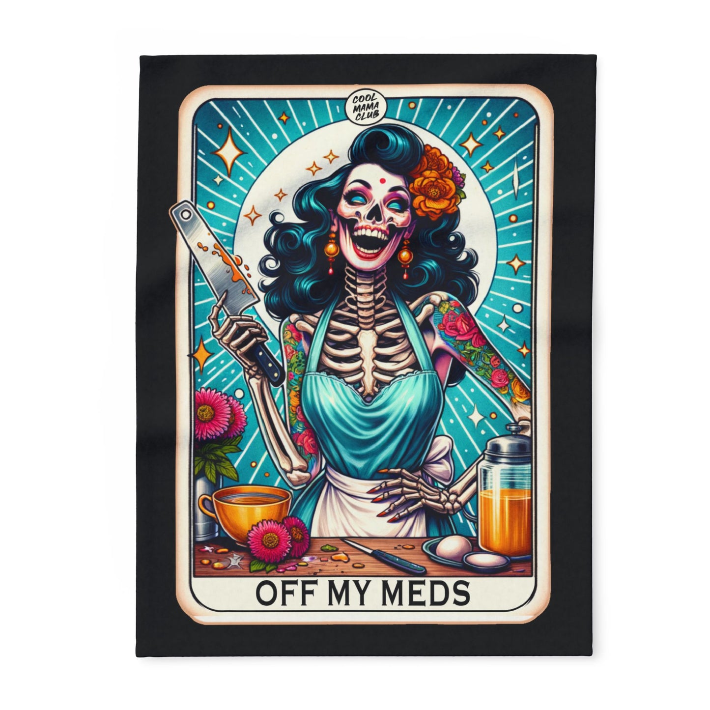 OFF MY MEDS Skeleton Black Tarot Card | Arctic Fleece Blanket | 30" x 40", 50" x 60", and 60" x 80"