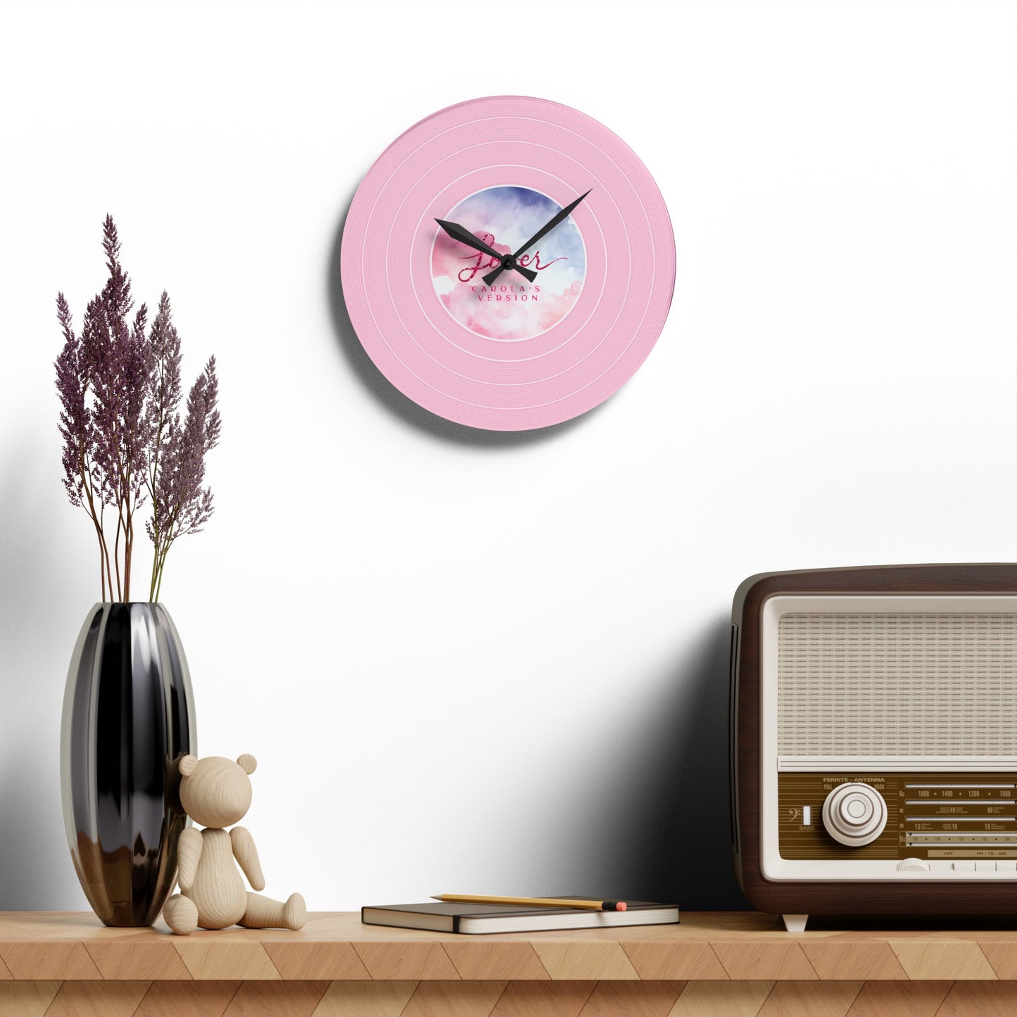 Personalized Acrylic Wall Clock LOVER Pink Clouds Vinyl Record | CUSTOM VERSION Name or Era | 10.75'' or 8'' | Swiftie Gift Fan Present