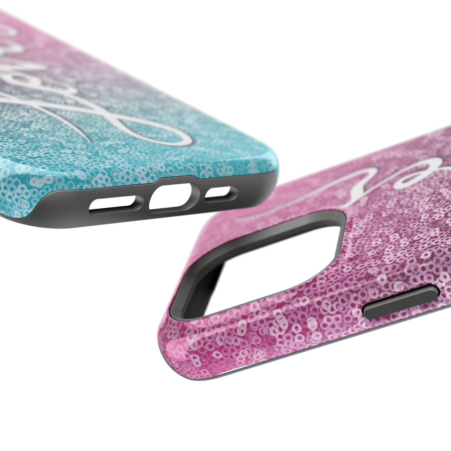 MagSafe Tough Cases | LOVER Pink Blue SEQUIN Glitter | iPhone 15, 14, 13 | Perfect Unique Valentine's Day Gift for Wife, Girlfriend
