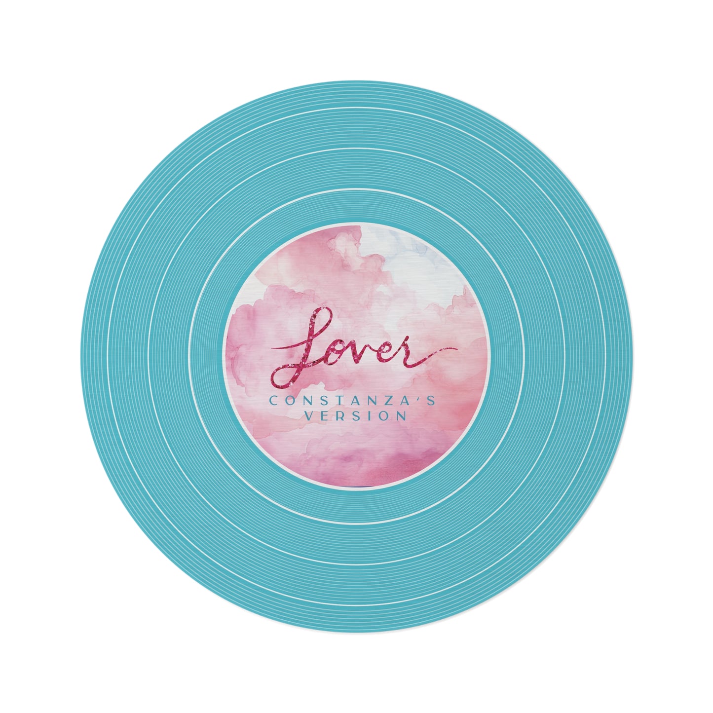 Personalized Round Rug LOVER Blue Clouds Vinyl Record | CUSTOM VERSION, Name or Era | 60" x 60" | Swiftie Gift Fan Present