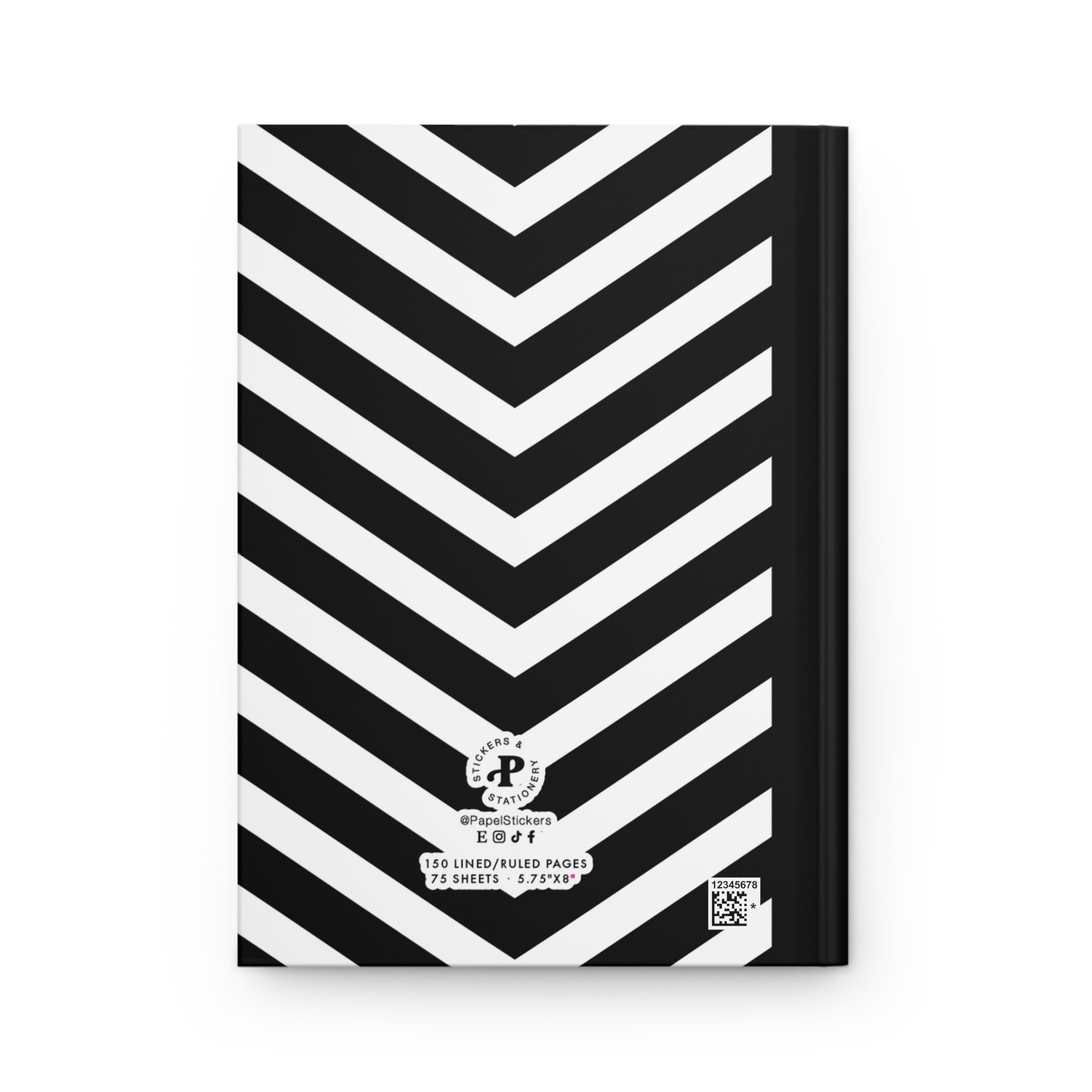 Hardcover 5.75"x8" Black Herringbone Journal Matte, 150 lined pages, BARBIE inspired Composition Book, Unique Valentine's Day Gift for Kids