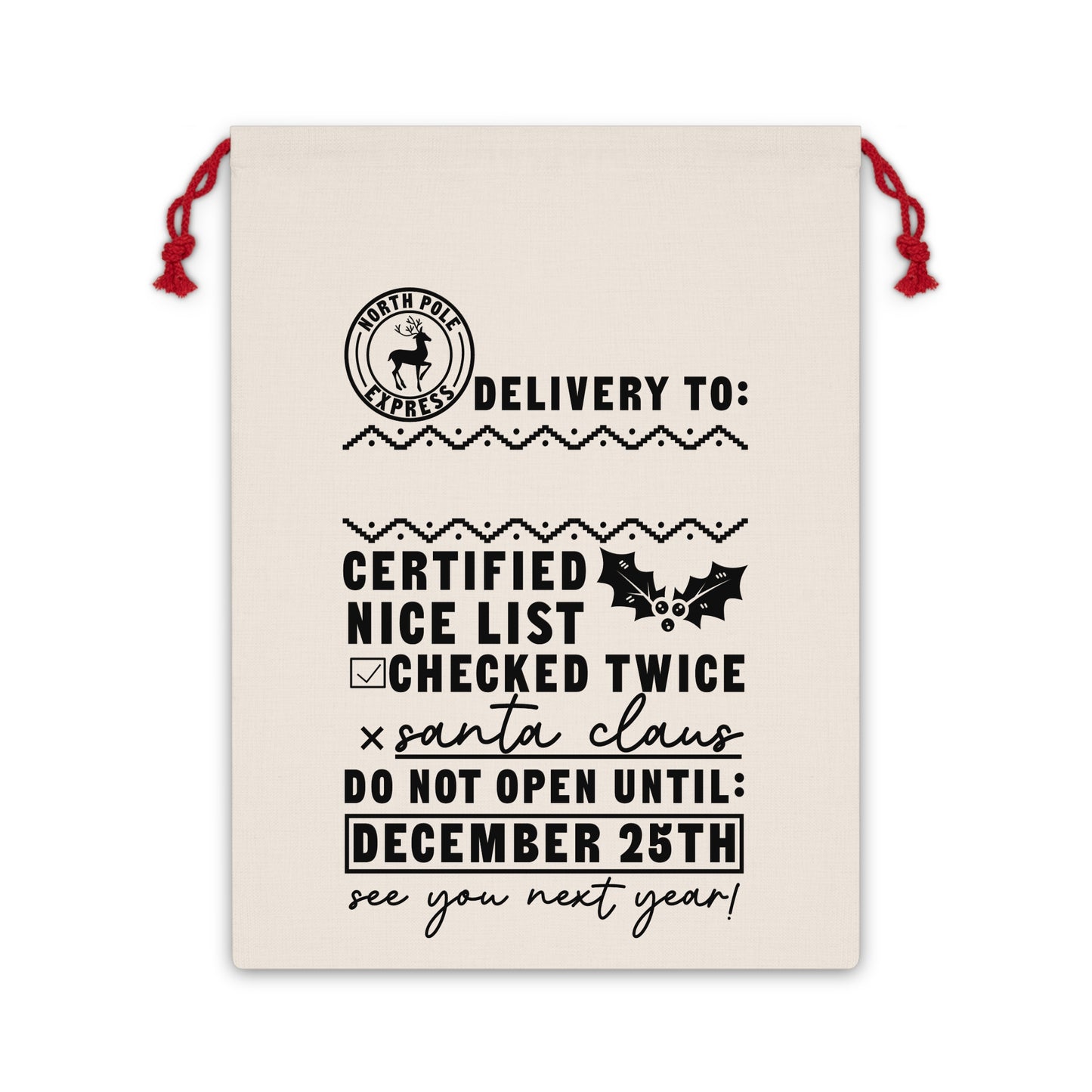 Gift Bag from SANTA SACK, North pole express delivery to certified nice list