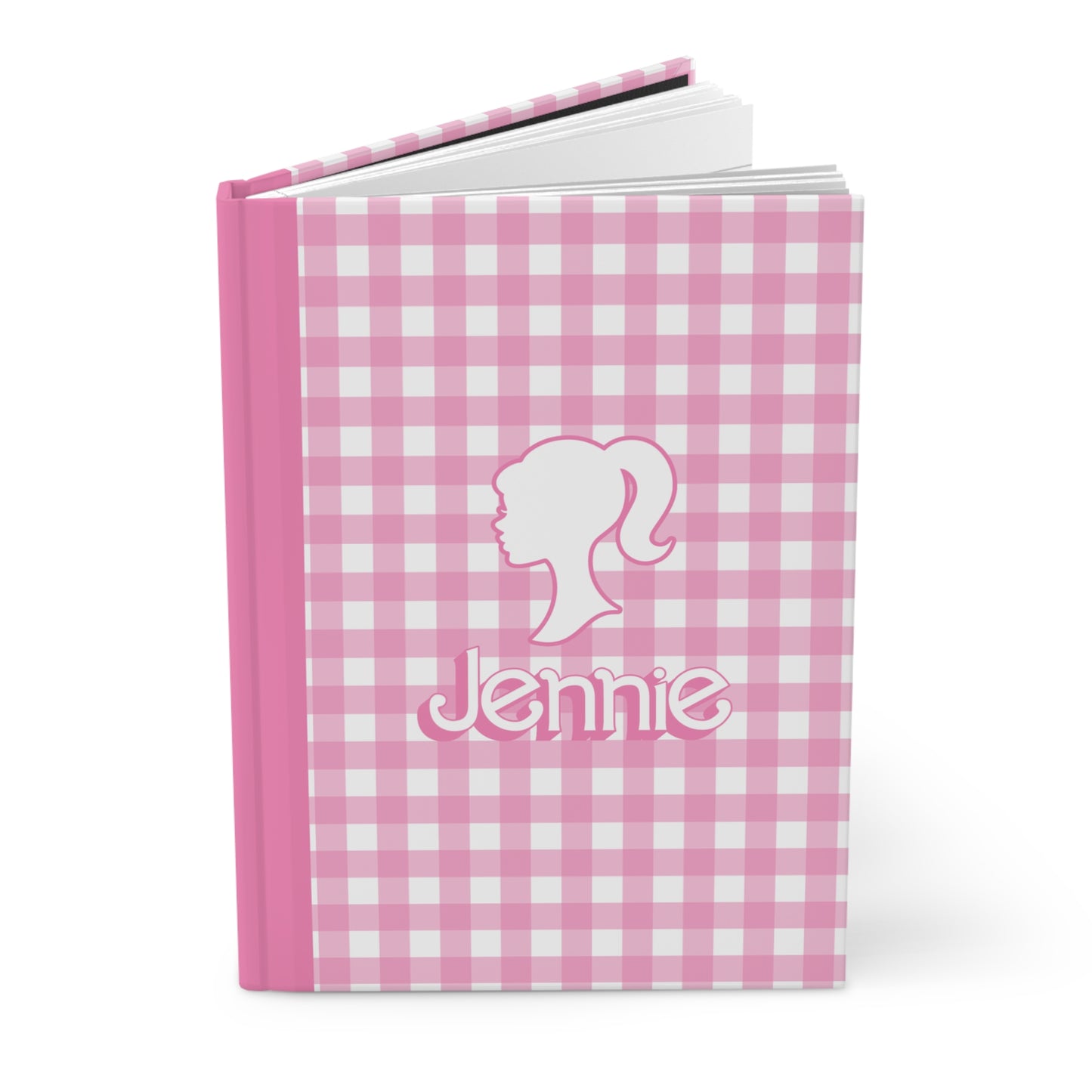 Personalized Hardcover 5.75"x8" Pink Plaid Heart Journal, Lined Page, BARBIE inspired Composition Book, Unique Valentine's Day Gift for Kids