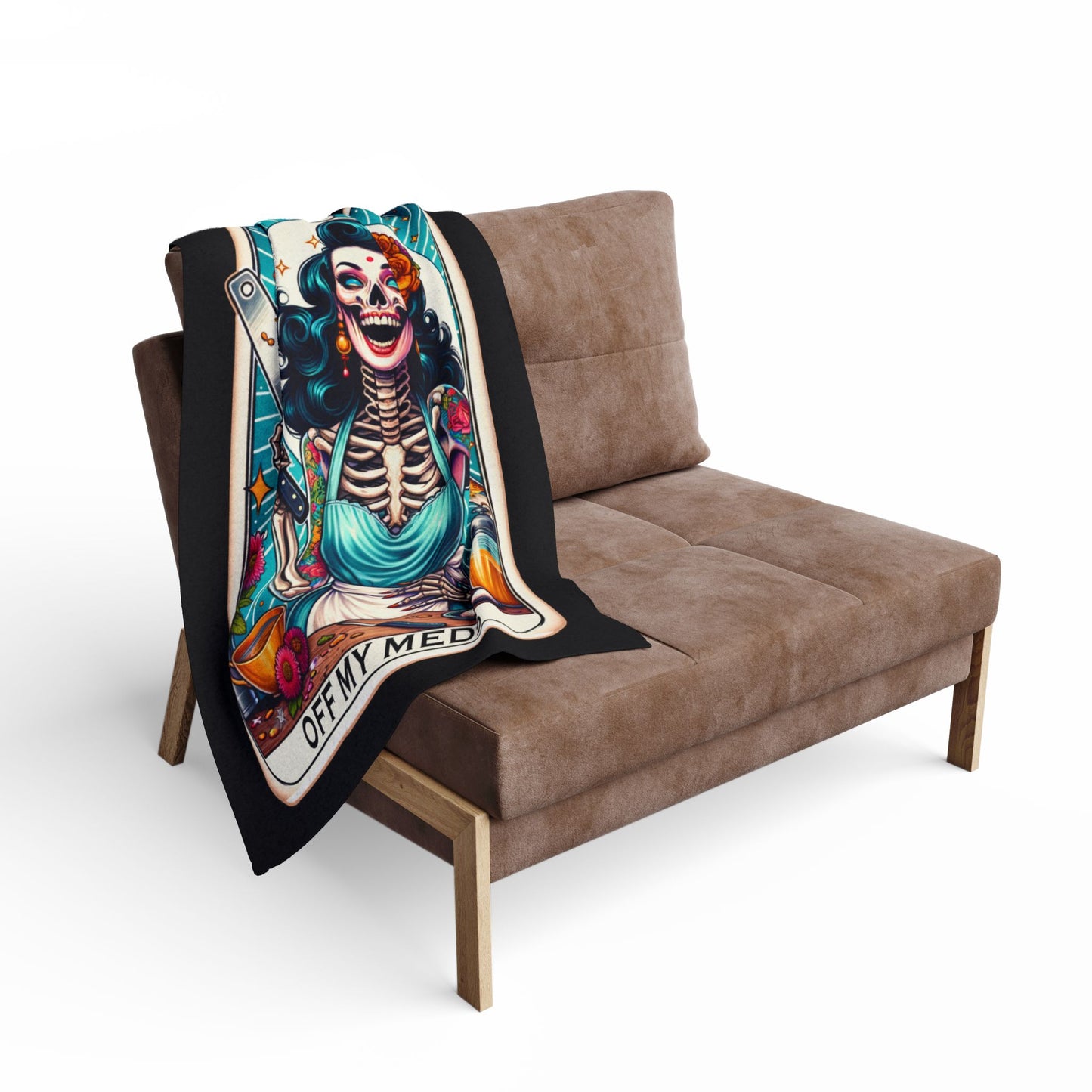 OFF MY MEDS Skeleton Black Tarot Card | Arctic Fleece Blanket | 30" x 40", 50" x 60", and 60" x 80"