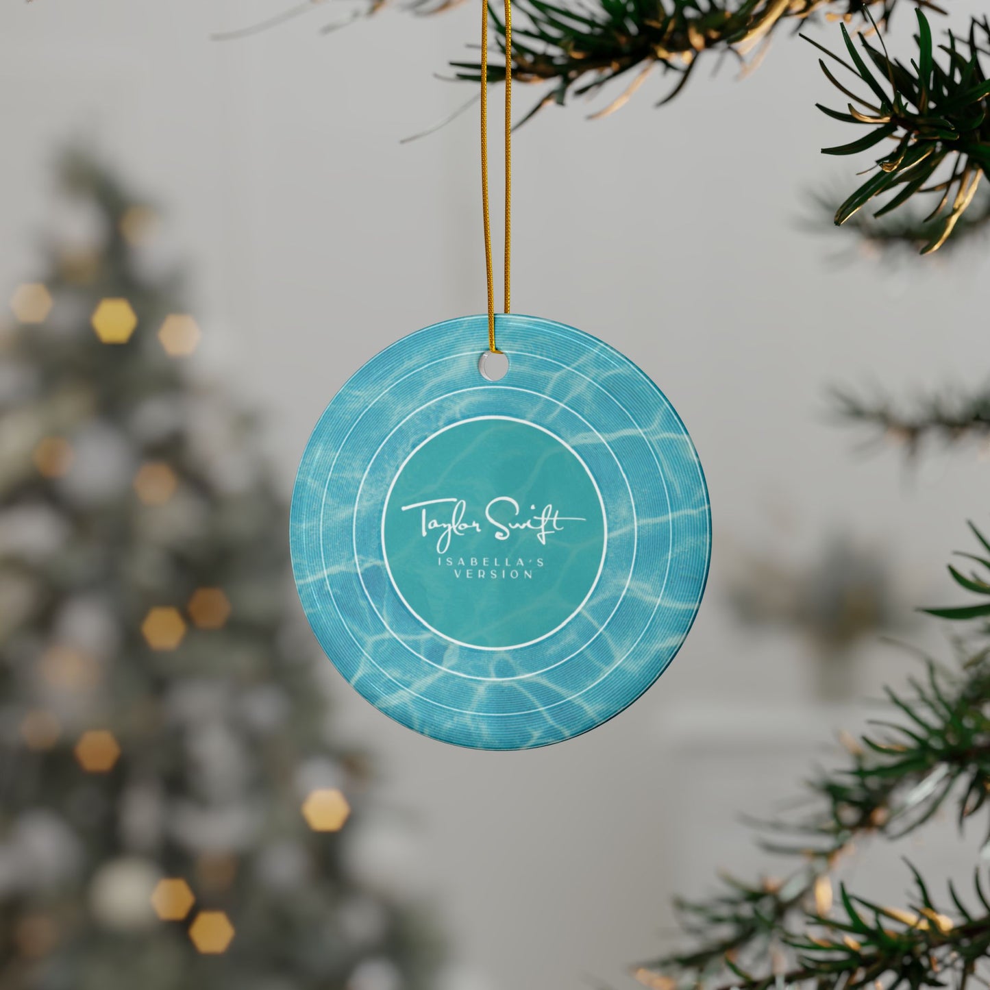 Personalized Ceramic Ornament | Pool Water BLUE Vinyl Record | CUSTOM Version, Name or Era | 4" x 4" | Swiftie Gift Fan Present