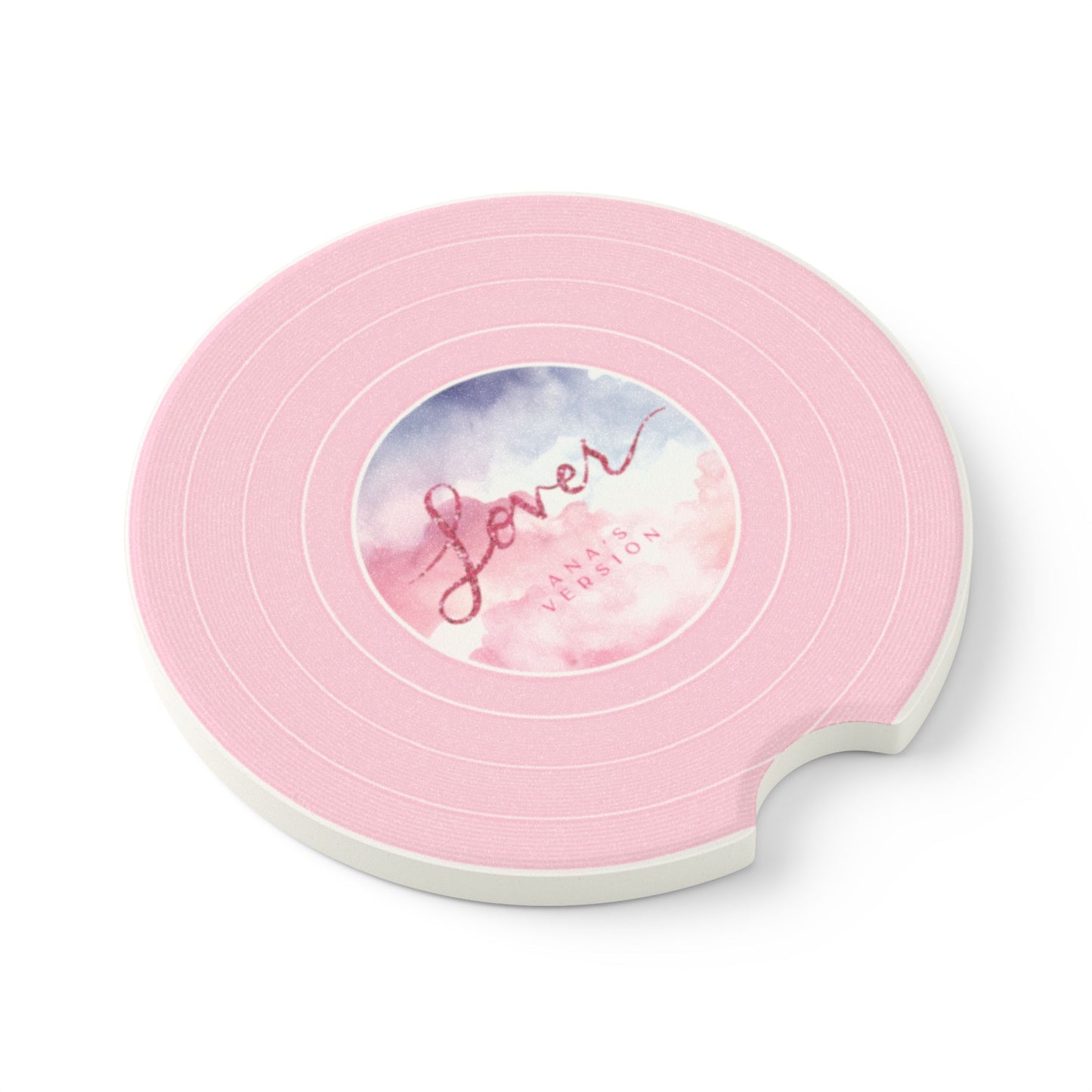 Personalized LOVER Pink Clauds Vinyl Record Soapstone Car Coaster, CUSTOM VERSION's Name | 2.6" x 2.6" round | Swiftie Fan Gift