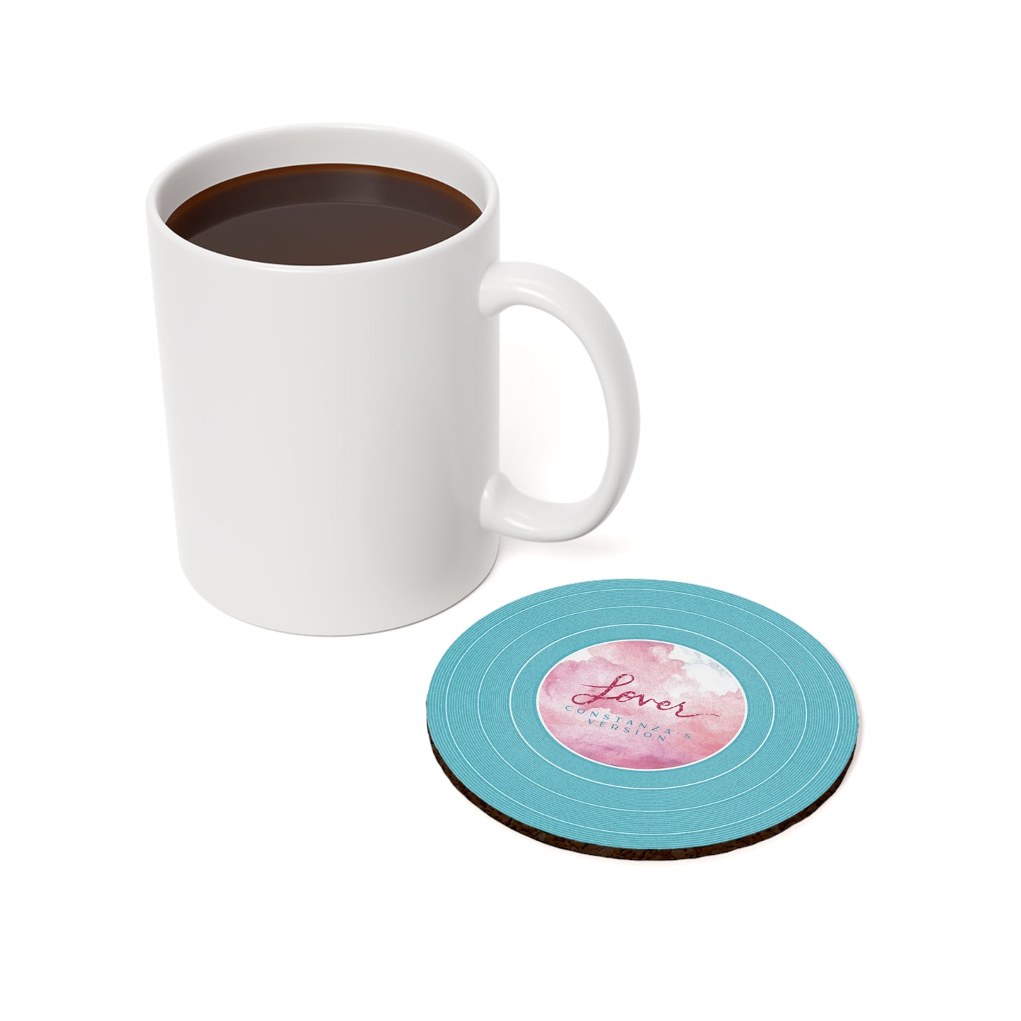 Personalized Cork Back Coaster LOVER Blue Clouds Vinyl Record | CUSTOM VERSION's Name or Era | 4" x 4" | Swiftie Gift Fan Present