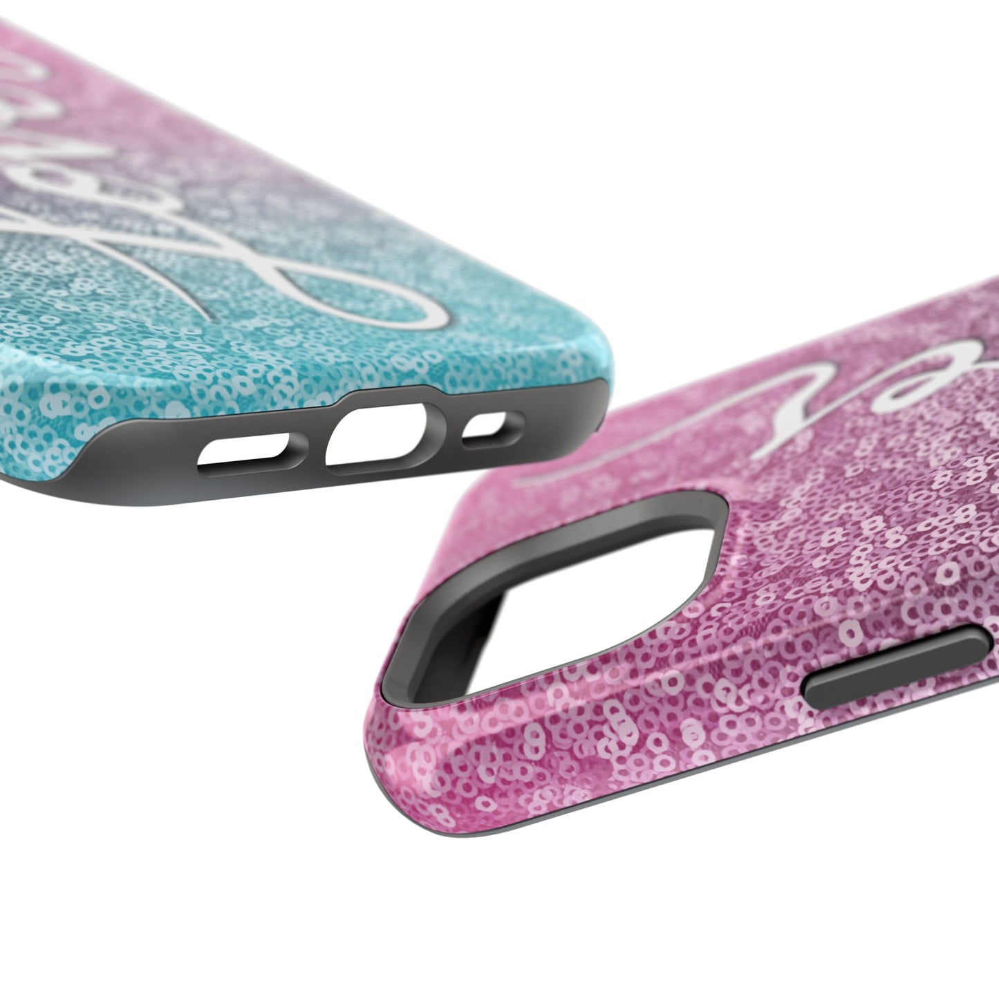 MagSafe Tough Cases | LOVER Pink Blue SEQUIN Glitter | iPhone 15, 14, 13 | Perfect Unique Valentine's Day Gift for Wife, Girlfriend