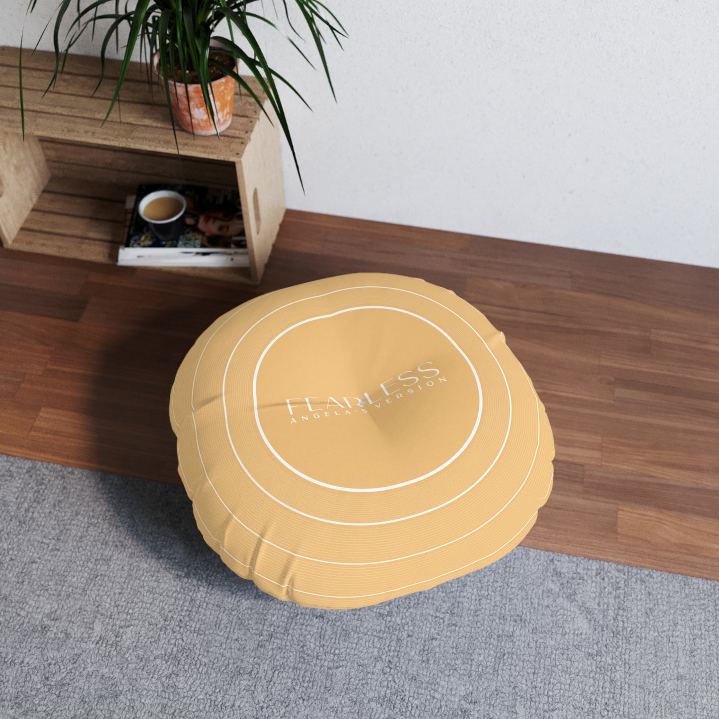 Personalized Tufted Floor Pillow, FEARLESS Golden Yellow Vinyl Record l CUSTOM Version Name and Era | 30"x30" & 26"x26" | Swiftie Gift Fan