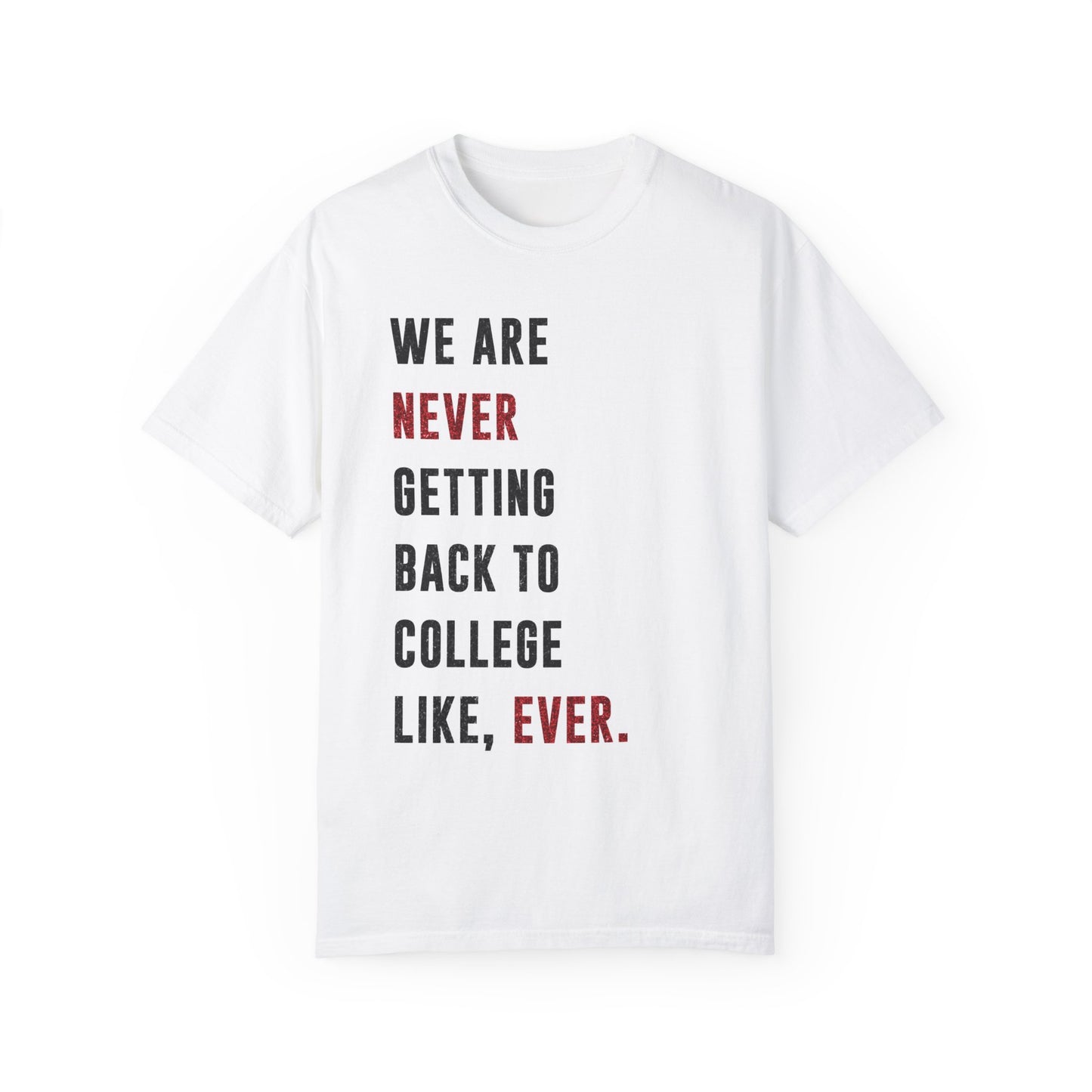 We are NEVER Getting Back to College Like, Ever | Swiftie Graduation, Teacher Appreciation Present | Unisex T-shirt S - XXL, XXXL sizes