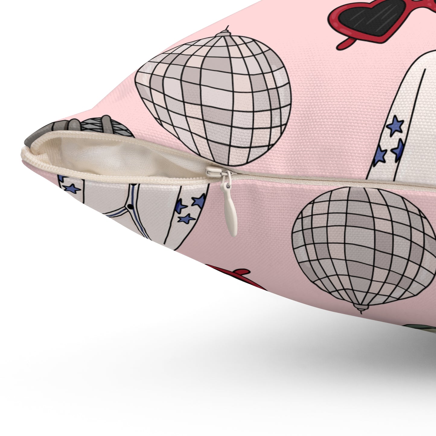 Eras Inspired PINK Spun Polyester Square Pillow | 14x14, 16x16, 18x18, and 20x20 inches | Swiftie Gift Fan Present | All Too Well Scarf