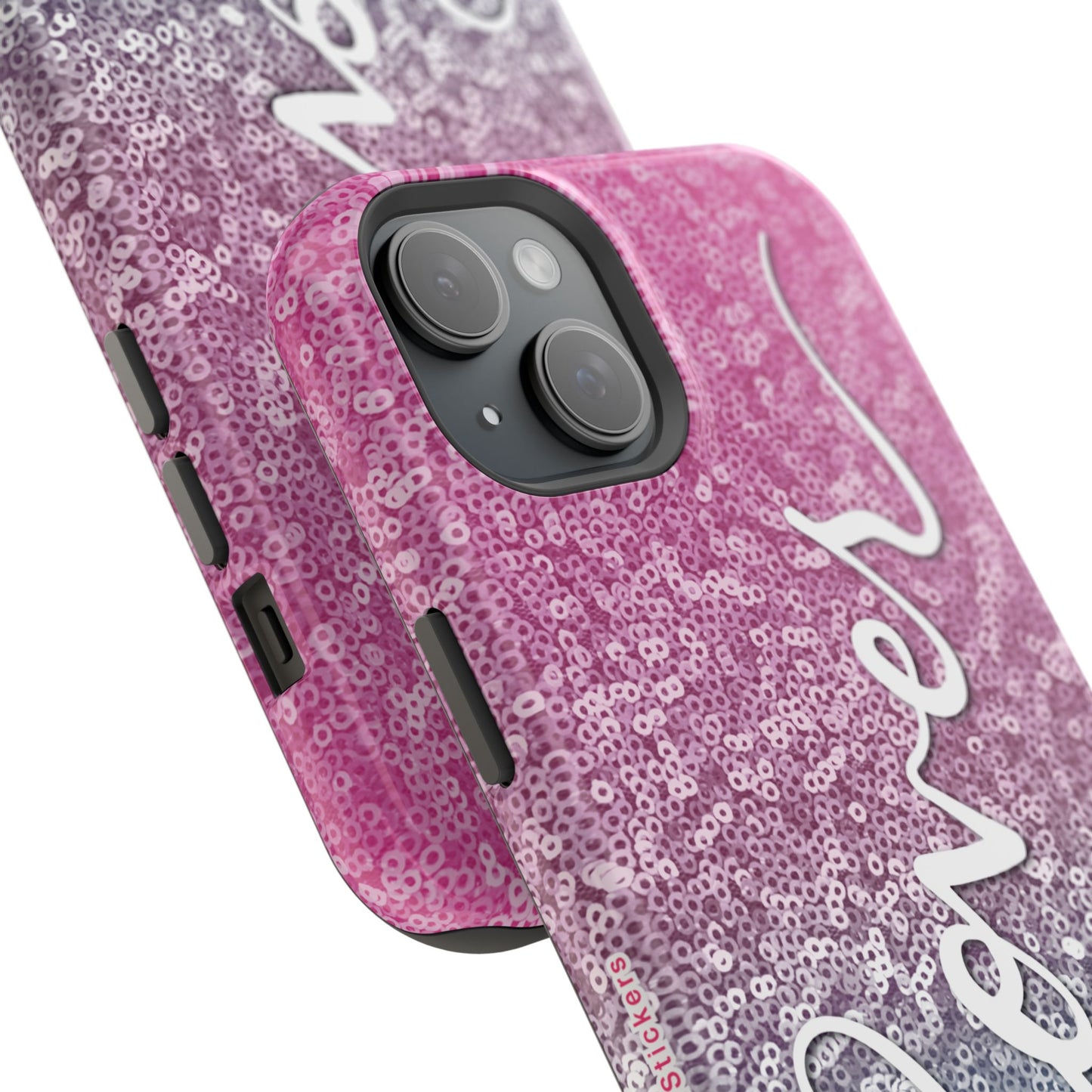MagSafe Tough Cases | LOVER Pink Blue SEQUIN Glitter | iPhone 15, 14, 13 | Perfect Unique Valentine's Day Gift for Wife, Girlfriend