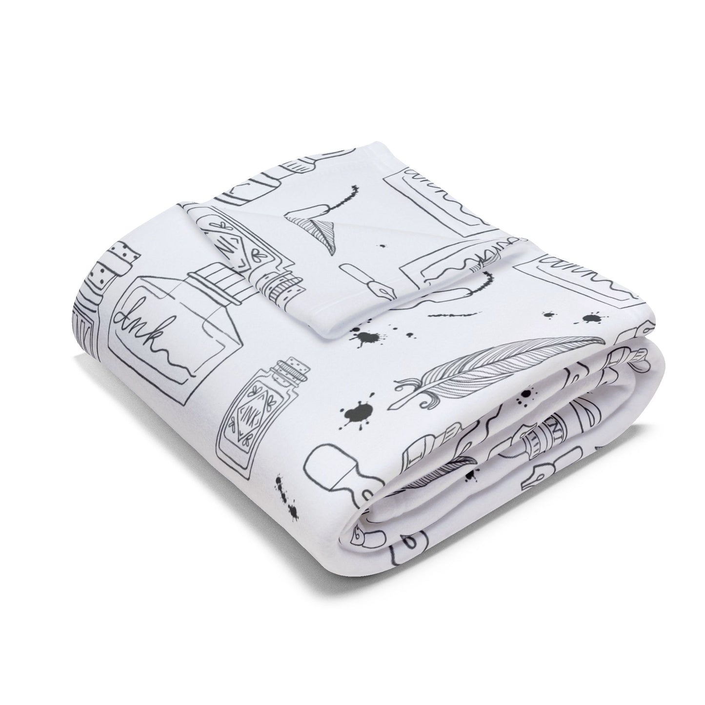 Tortured Poets Inspired Black and White Arctic Fleece Blanket | 30x40", 50x60", 60x80" | Swiftie Gift Fan | ink, pen, feathers, writer