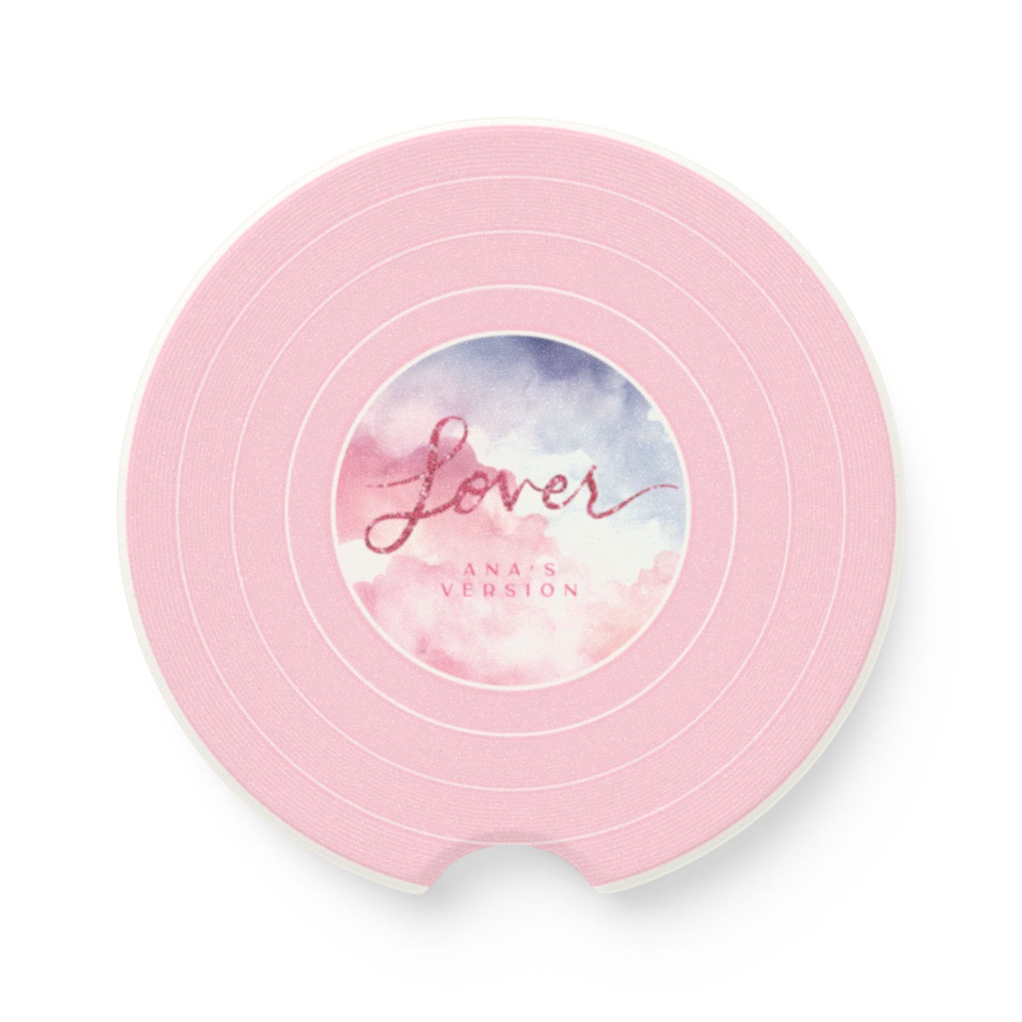 Personalized LOVER Pink Clauds Vinyl Record Soapstone Car Coaster, CUSTOM VERSION's Name | 2.6" x 2.6" round | Swiftie Fan Gift