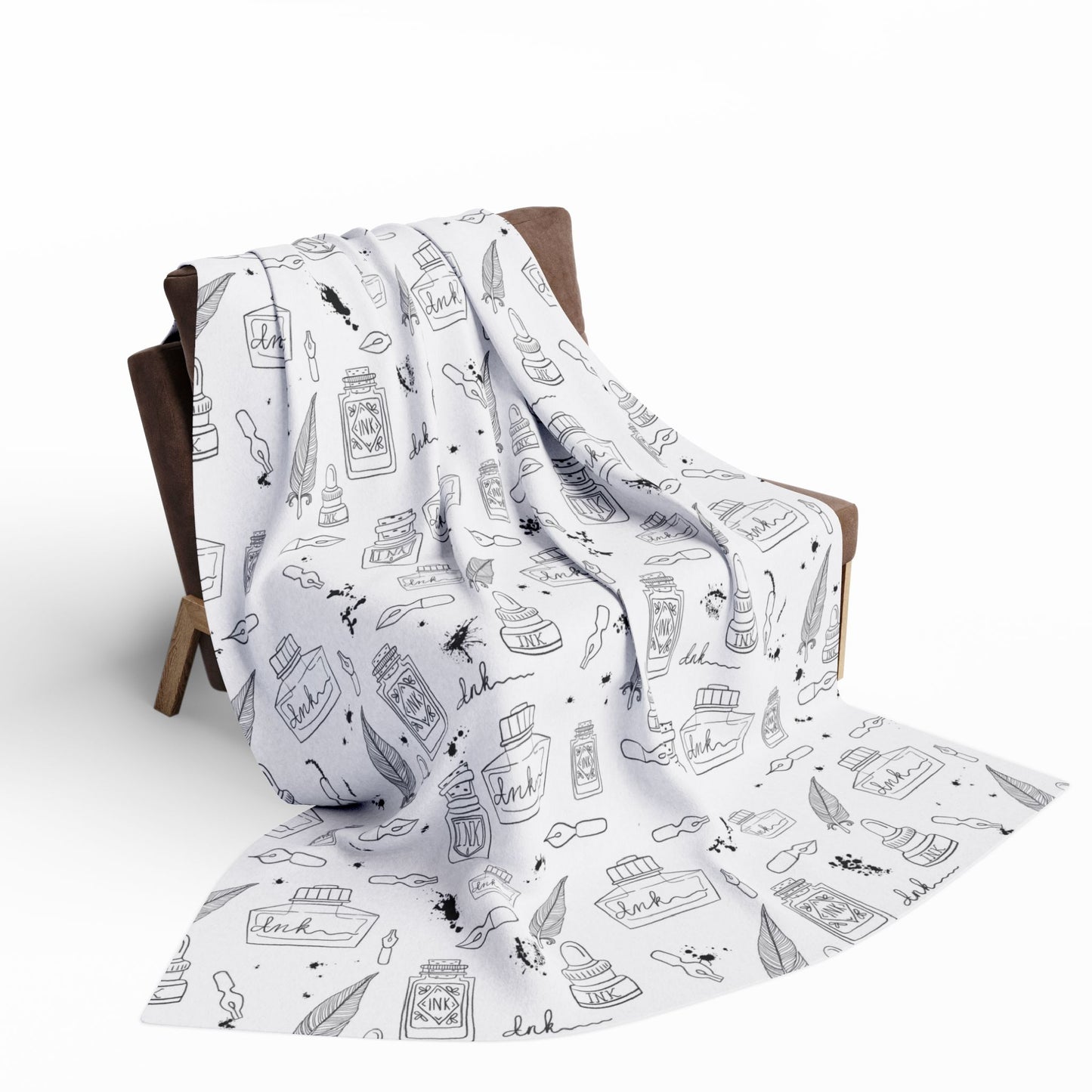 Tortured Poets Inspired Black and White Arctic Fleece Blanket | 30x40", 50x60", 60x80" | Swiftie Gift Fan | ink, pen, feathers, writer