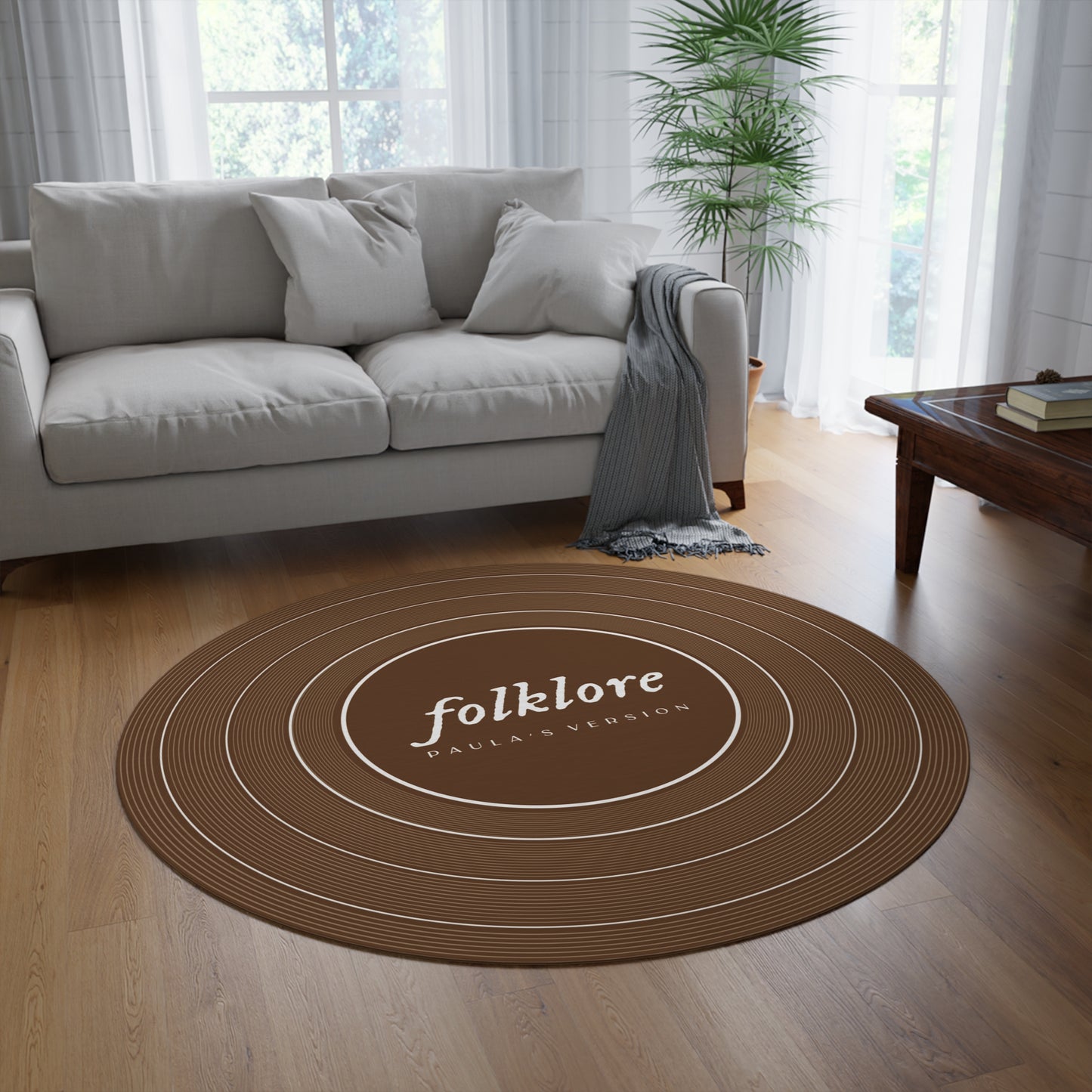 Personalized Round Rug FOLKLORE Brown Vinyl Record | CUSTOM VERSION Name and Era | 60" x 60" | Swiftie Gift Fan Present