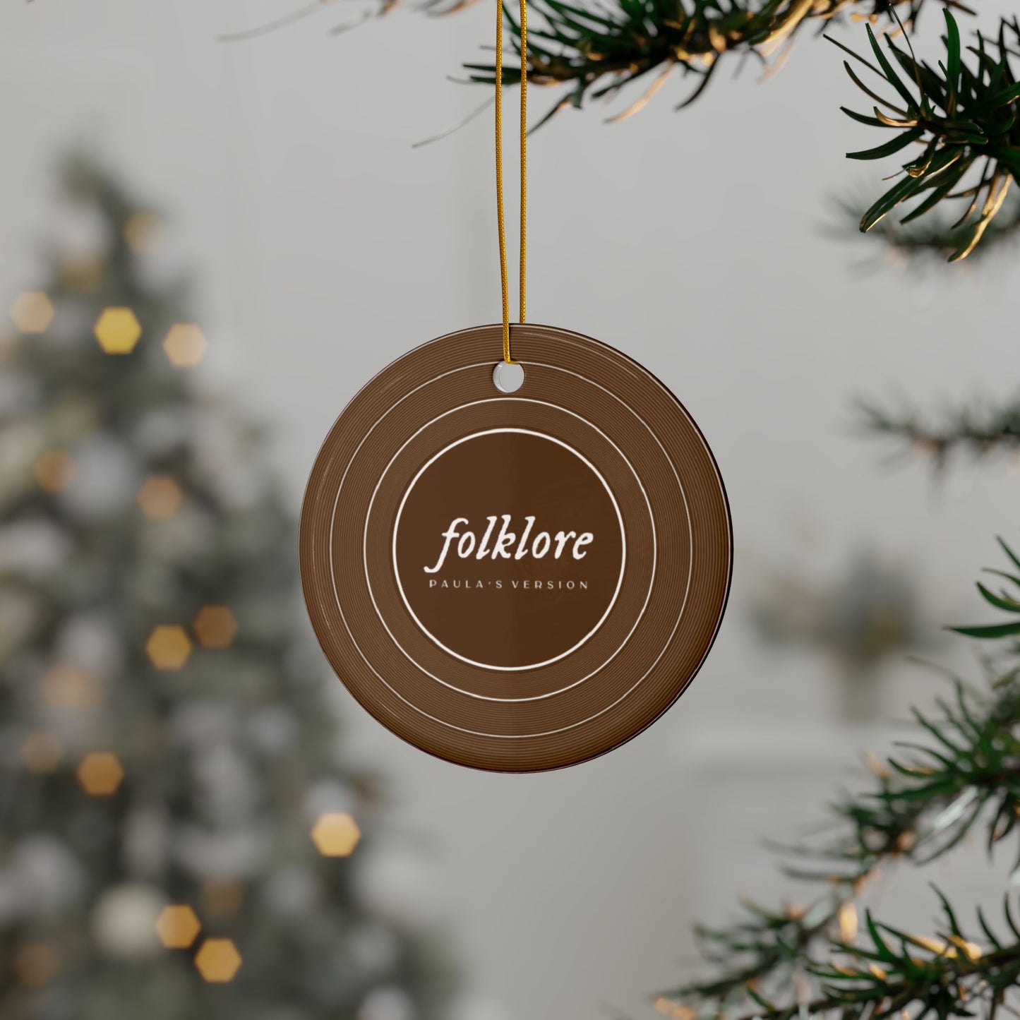 Personalized Ceramic Ornament, FOLKLORE Brown Vinyl Record | CUSTOM VERSION's Name or Era | 4" x 4" | Swiftie Gift Fan Present