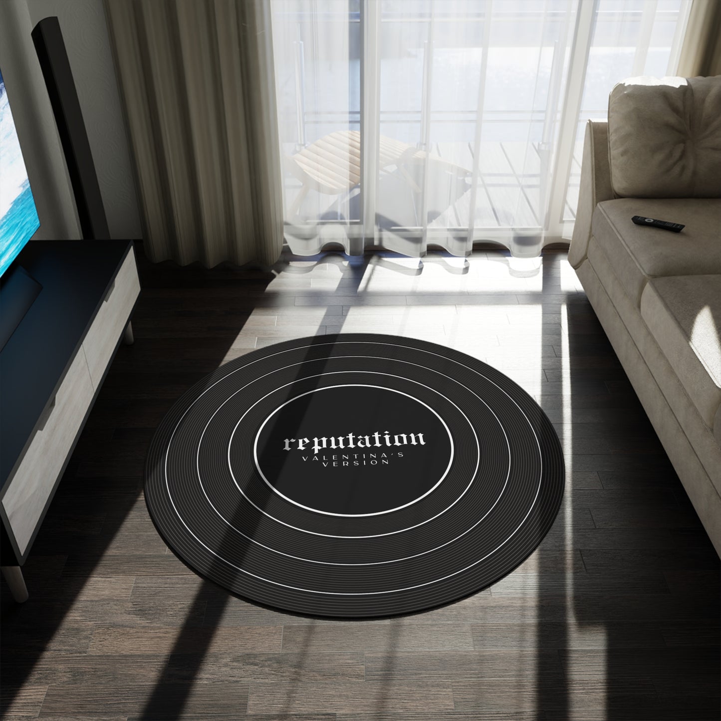 Personalized Round Rug REPUTATION Black Vinyl Record | CUSTOM VERSION Name and Era | 60" x 60" | Swiftie Gift Fan Present