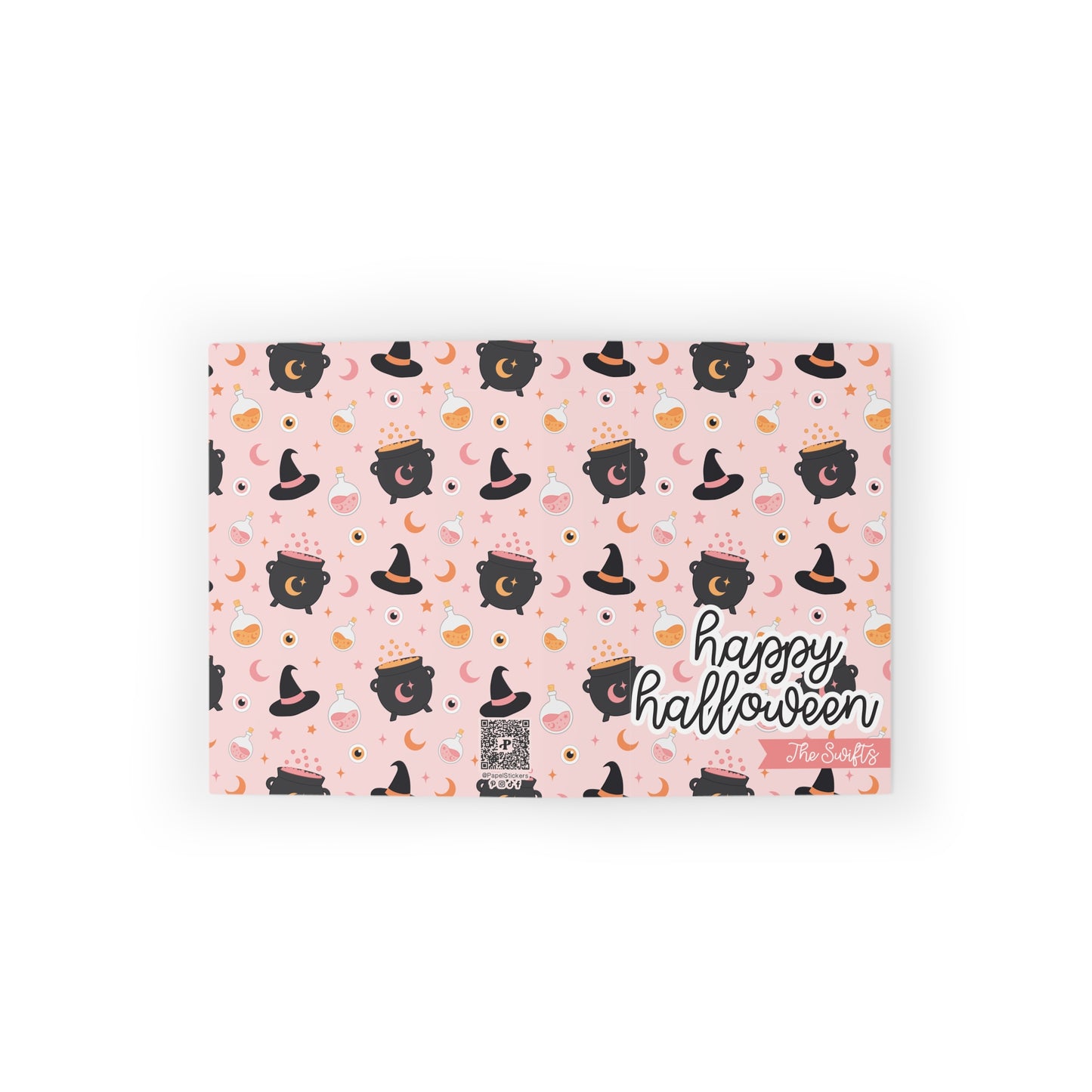 PERSONALIZED Greeting Cards Witch Pattern Potion Cauldron Pink Matte Finish 8, 16, 24 Pack
