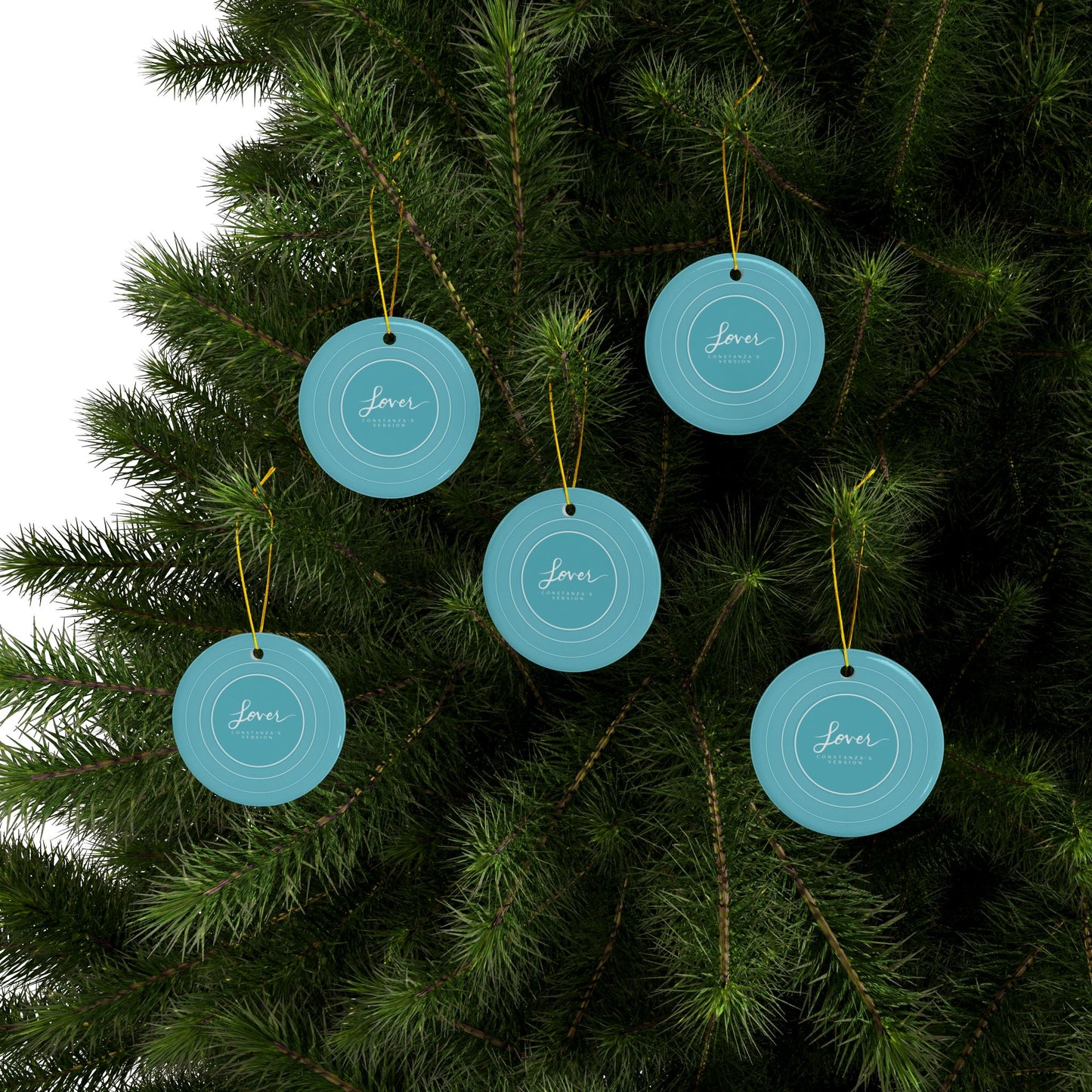 Personalized Ceramic Ornament, LOVER Blue Clouds Vinyl Record | CUSTOM VERSION's Name or Era | 4" x 4" | Swiftie Gift Fan Present