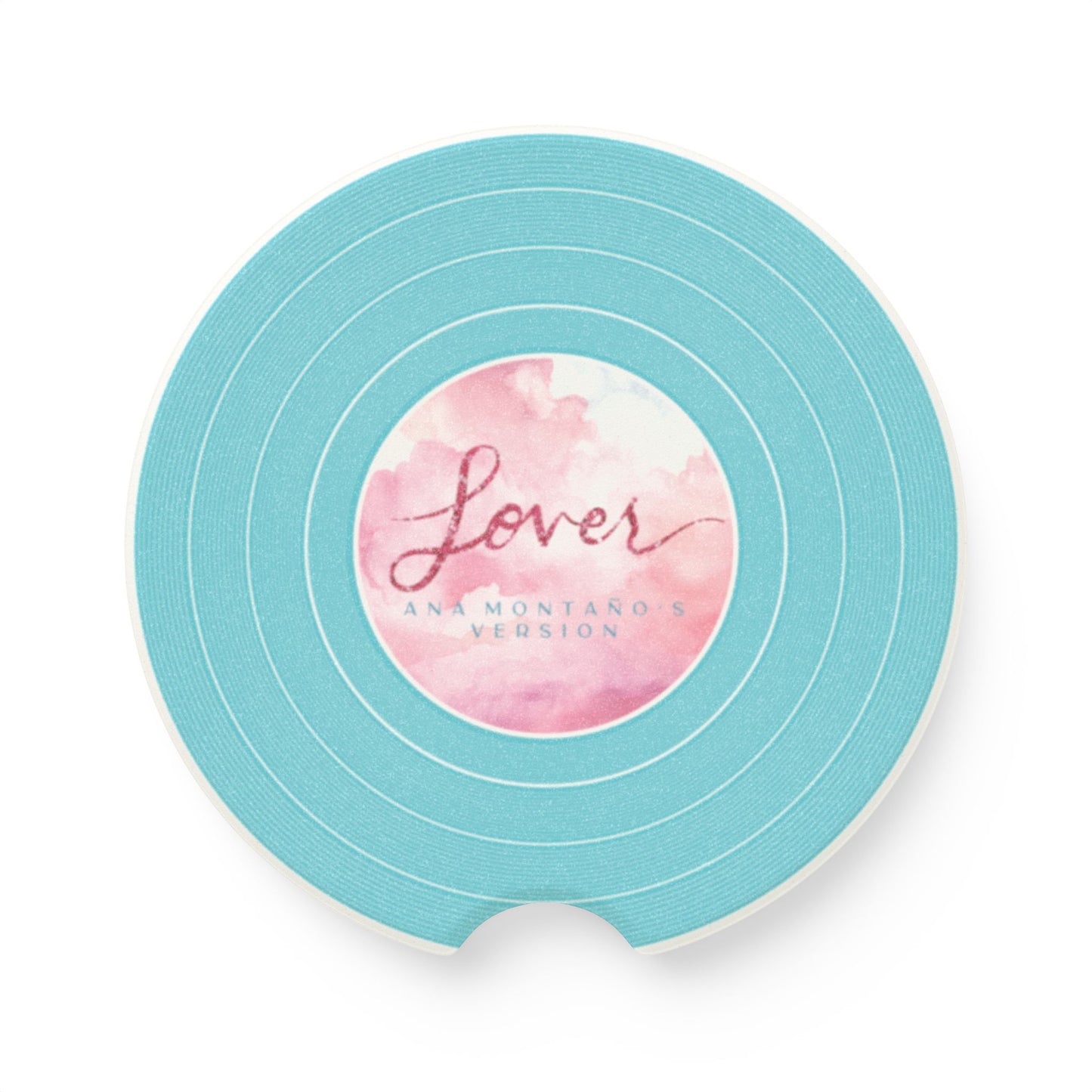 Personalized LOVER Blue Clouds Vinyl Record Soapstone Car Coaster, CUSTOM VERSION's Name | 2.6" x 2.6" round | Swiftie Fan Gift