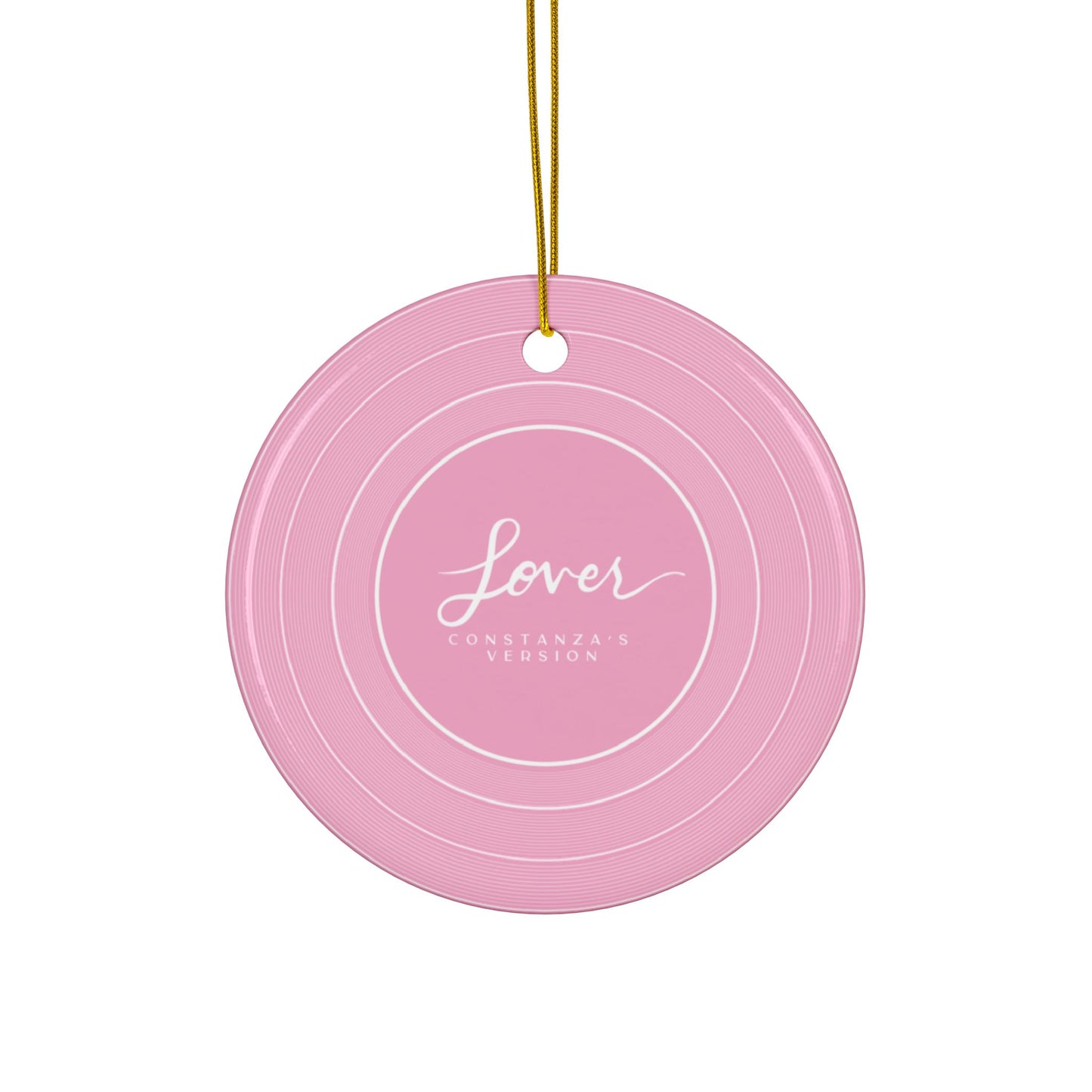 Personalized Ceramic Ornament, LOVER Pink Vinyl Record | CUSTOM VERSION's Name or Era | 4" x 4" | Swiftie Gift Fan Present