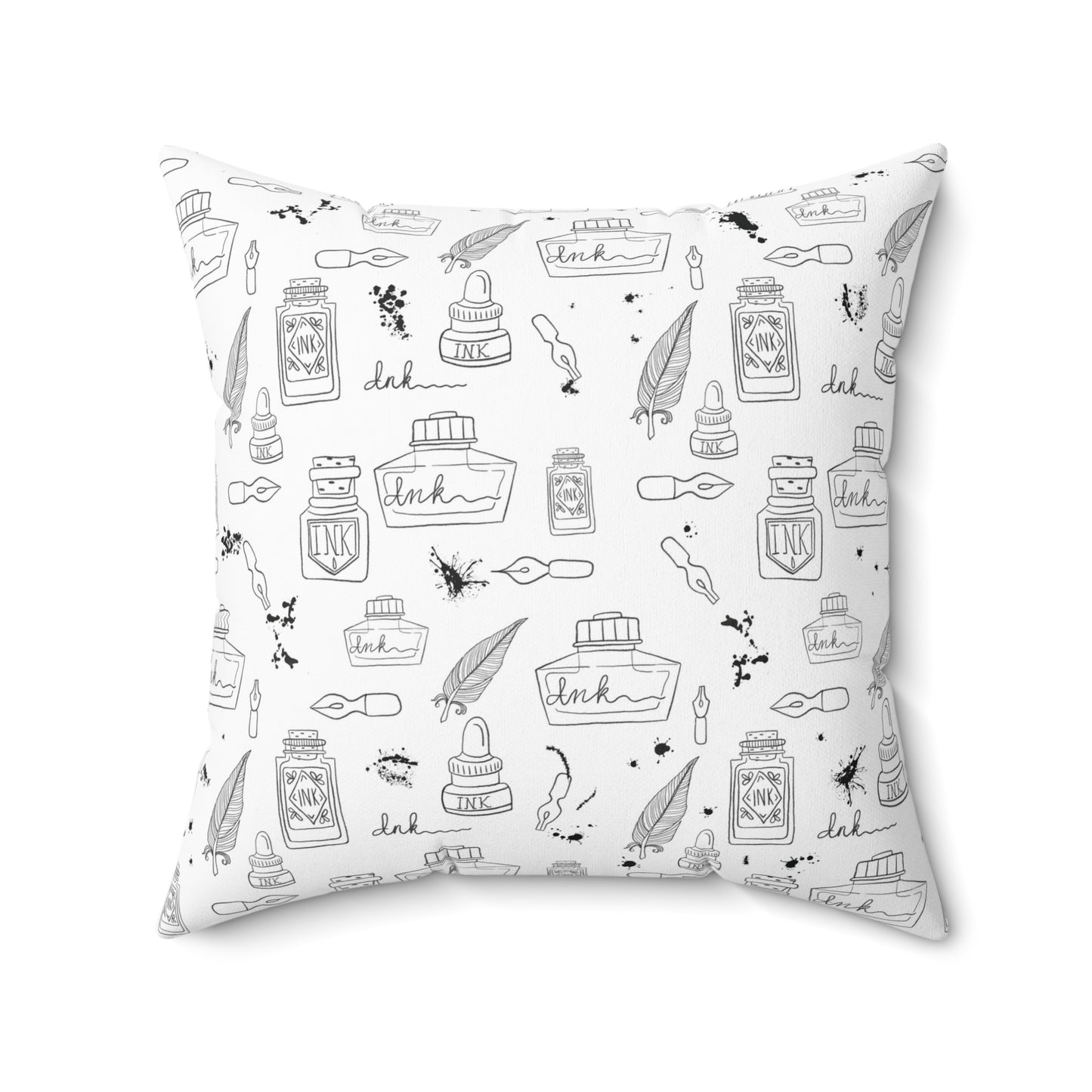 Tortured Poets Inspired Black and White Spun Polyester Square Pillow | 14", 16", 18", 20" inches | Swiftie Gift | ink, pen, feathers, writer