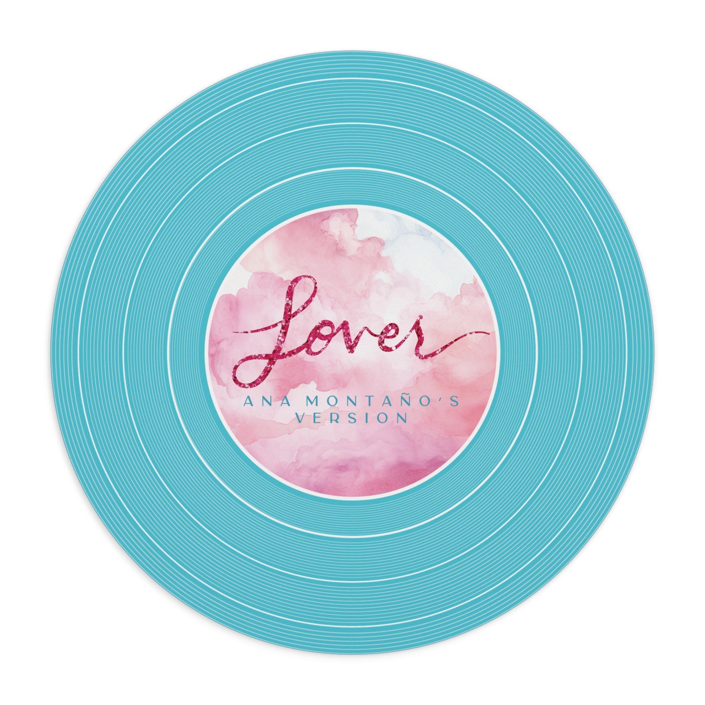 Personalized Mouse Pad, LOVER Blue Clouds Vinyl Record | CUSTOM Version's Name or ERA | Round 8" x 8" | Swiftie Fan Gift Present