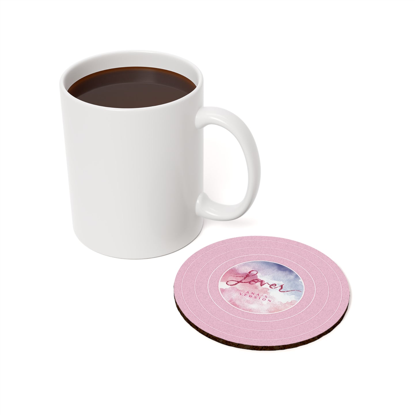 Personalized Cork Back Coaster LOVER Pink Clouds Vinyl Record | CUSTOM VERSION, Name or Era | 4" x 4" | Swiftie Gift Fan Present