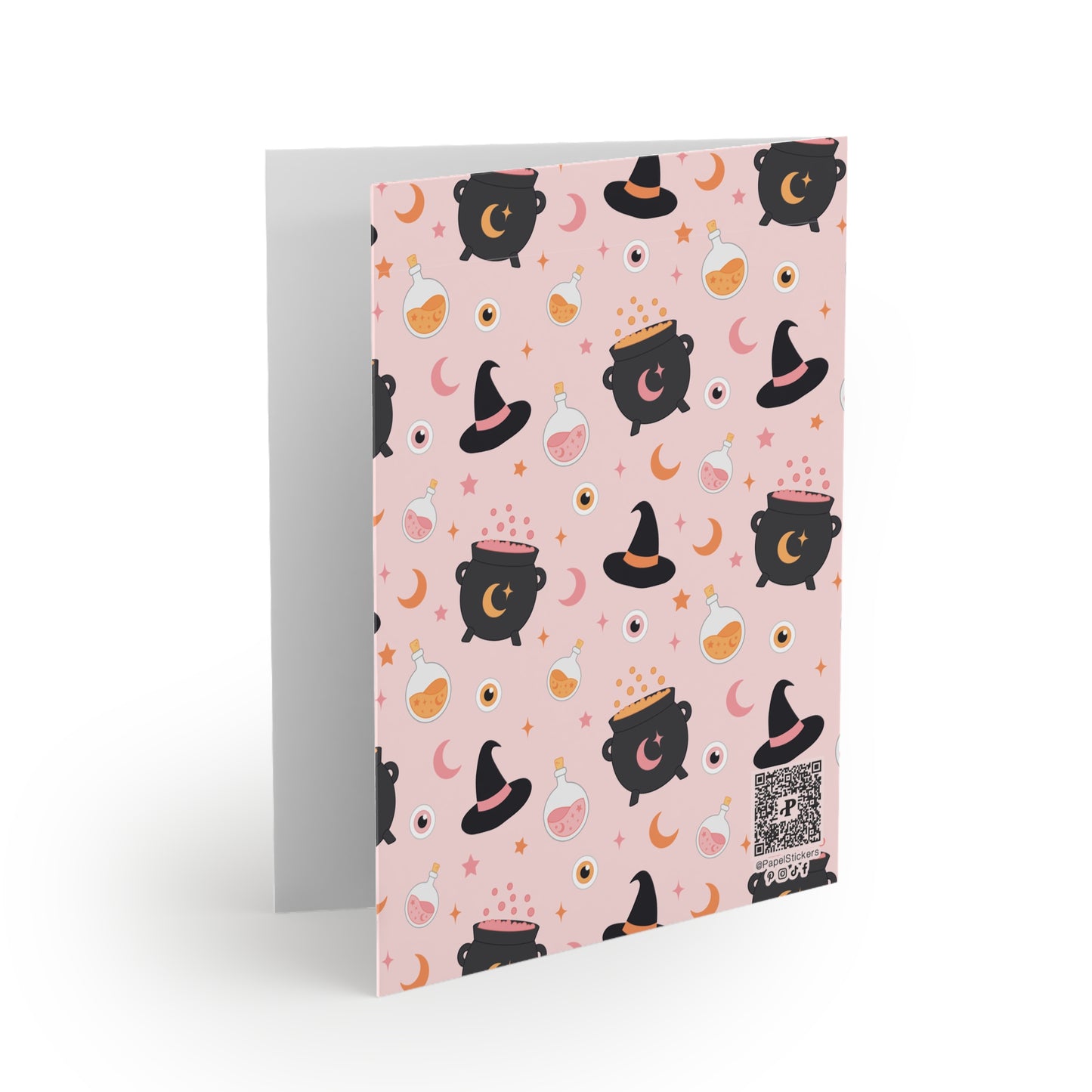 PERSONALIZED Greeting Cards Witch Pattern Potion Cauldron Pink Matte Finish 8, 16, 24 Pack