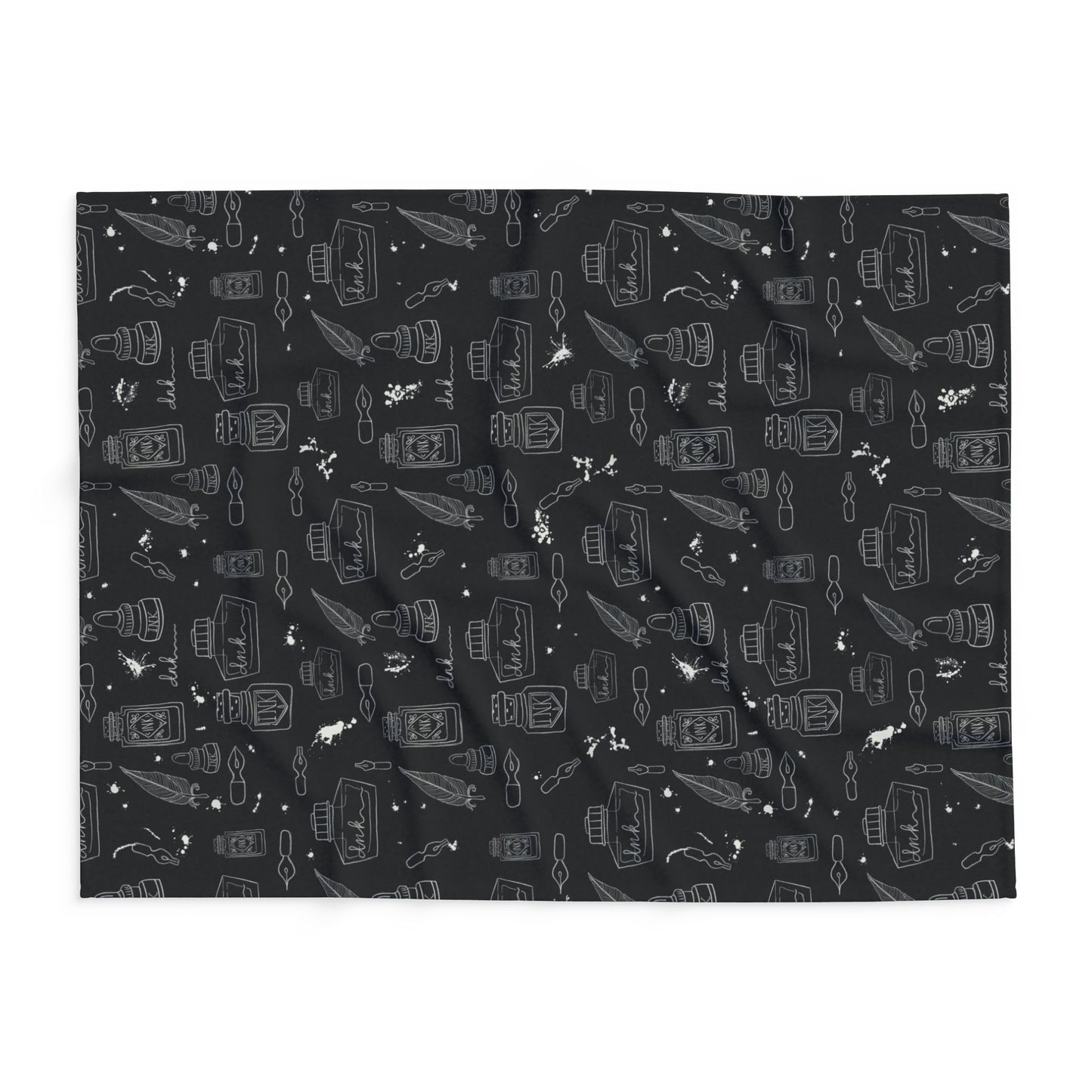 Tortured Poets Inspired Black Arctic Fleece Blanket | 30x40", 50x60", 60x80" | Swiftie Gift Fan | ink, pen, feathers, writer