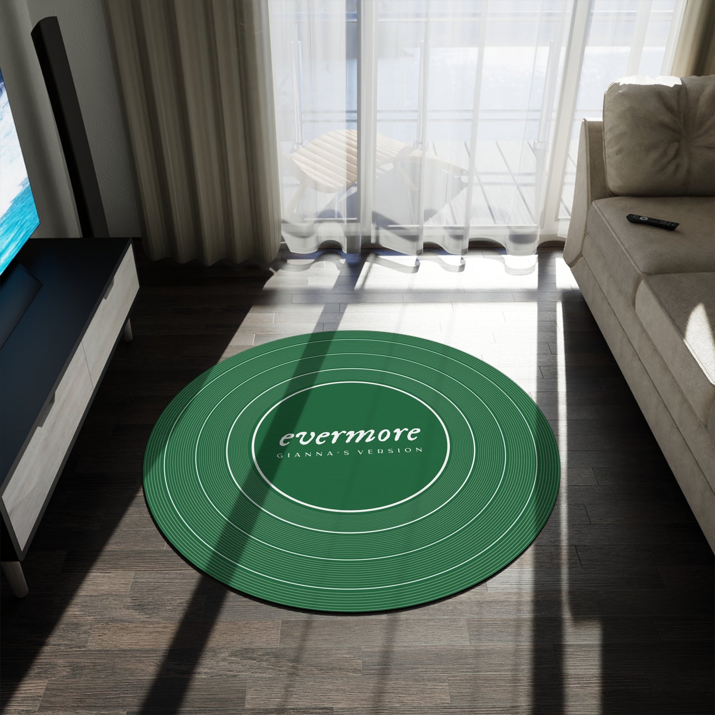 Personalized Round Rug EVERMORE Forest Green Vinyl Record | CUSTOM VERSION Name and Era | 60" x 60" | Swiftie Gift Fan Present