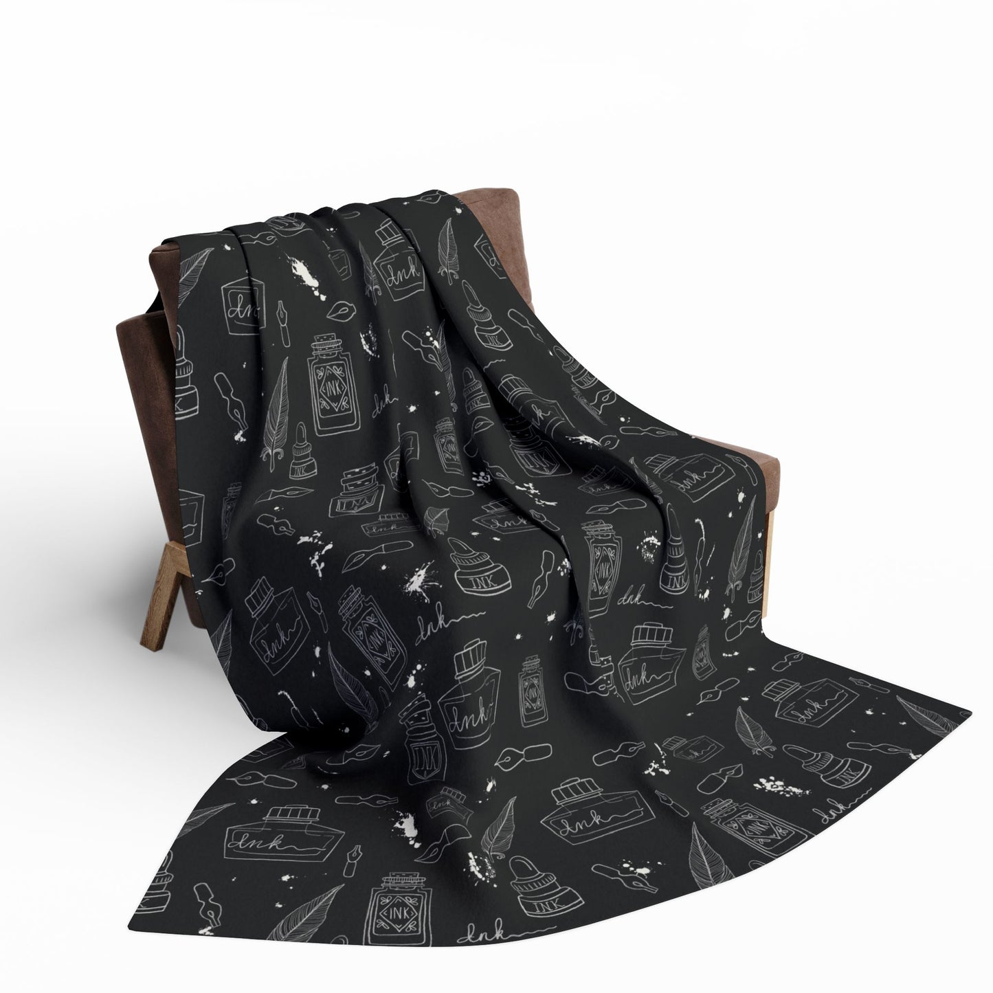Tortured Poets Inspired Black Arctic Fleece Blanket | 30x40", 50x60", 60x80" | Swiftie Gift Fan | ink, pen, feathers, writer