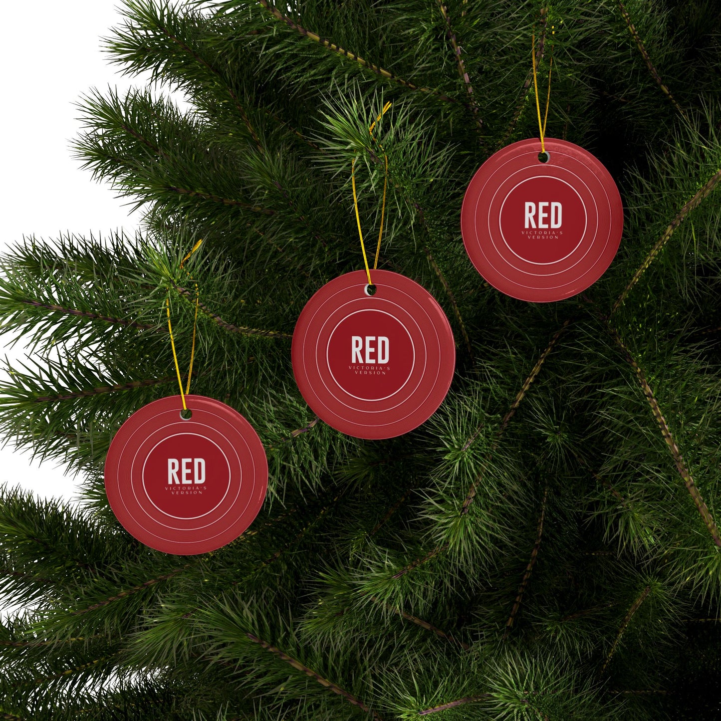 Personalized Ceramic Ornament, RED Vinyl Record | CUSTOM VERSION's Name or Era | 4" x 4" | Swiftie Gift Fan Present