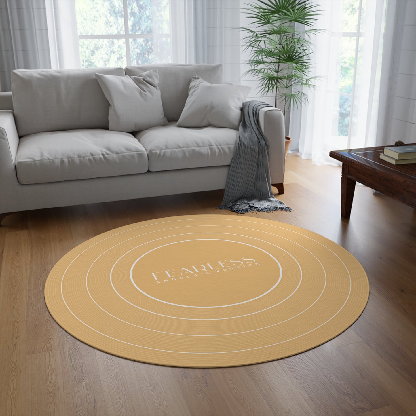Personalized Round Rug FEARLESS Golden Yellow Vinyl Record | CUSTOM Version, Name and Era | 60" x 60" | Swiftie Gift Fan Present