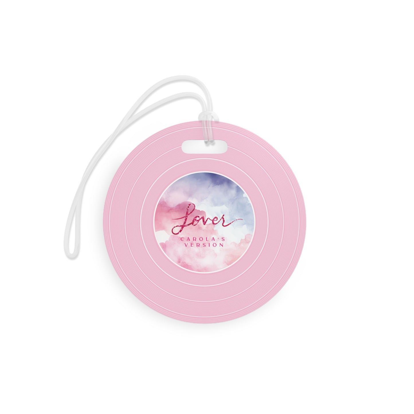 Personalized Luggage Tags, LOVER Pink Clouds Vinyl Record | CUSTOM Version Name or ERA | Round 4" x 4" | Swiftie Fan Gift Present
